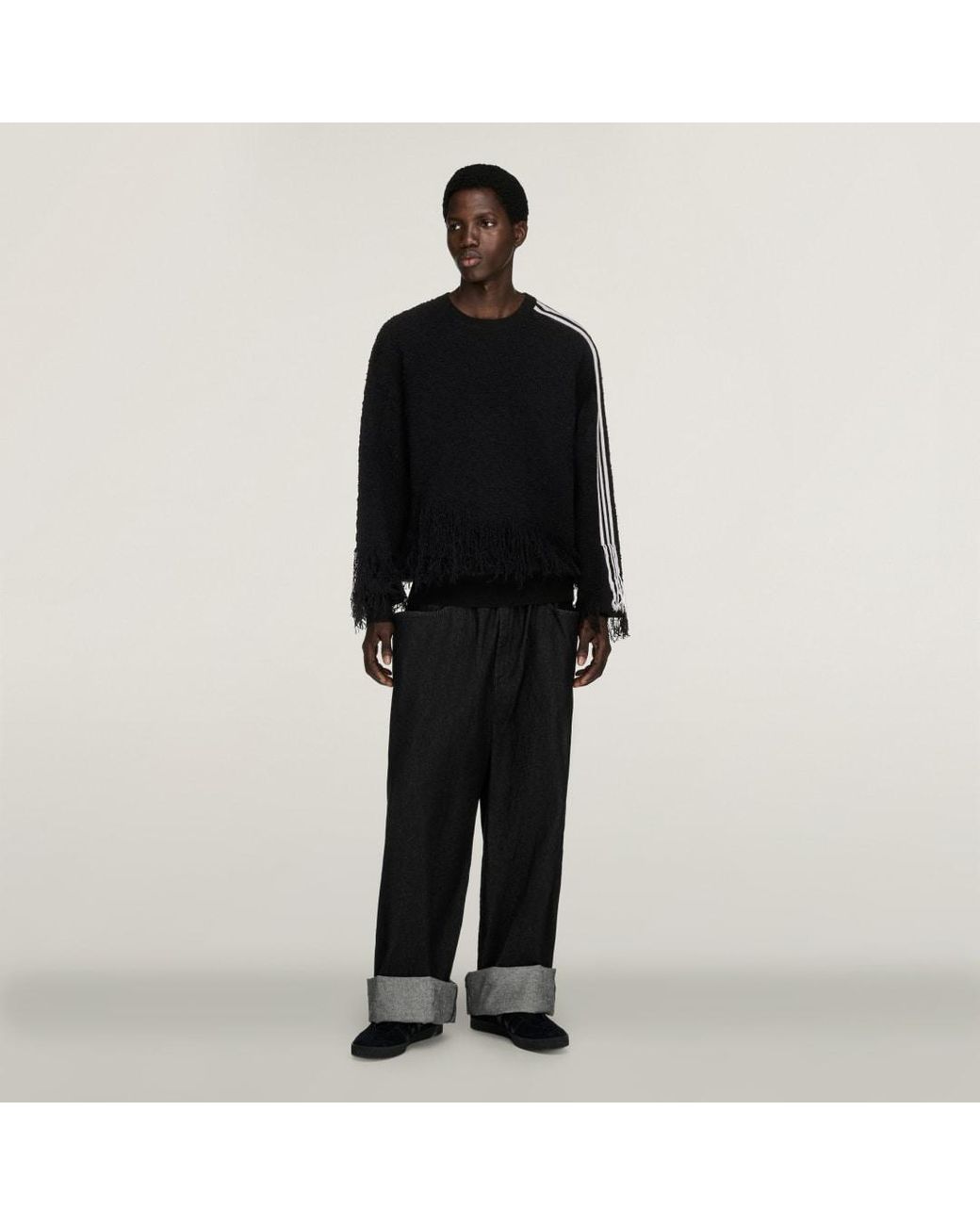 Adidas Black Y-3 Knitted 3-Stripes Fringy Sweatshirt