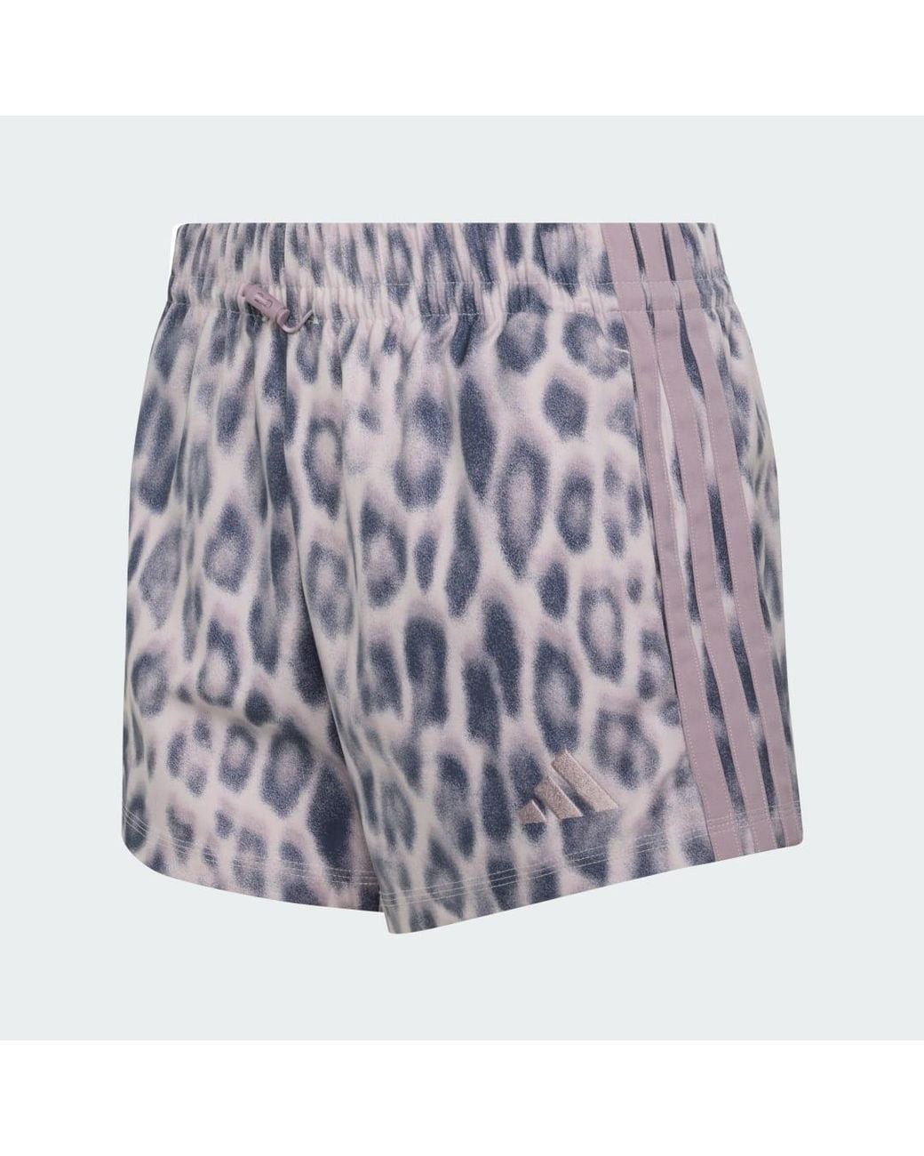 Adidas Blue Seasonal Essentials Leopard Print Woven Shorts With 3-Stripes