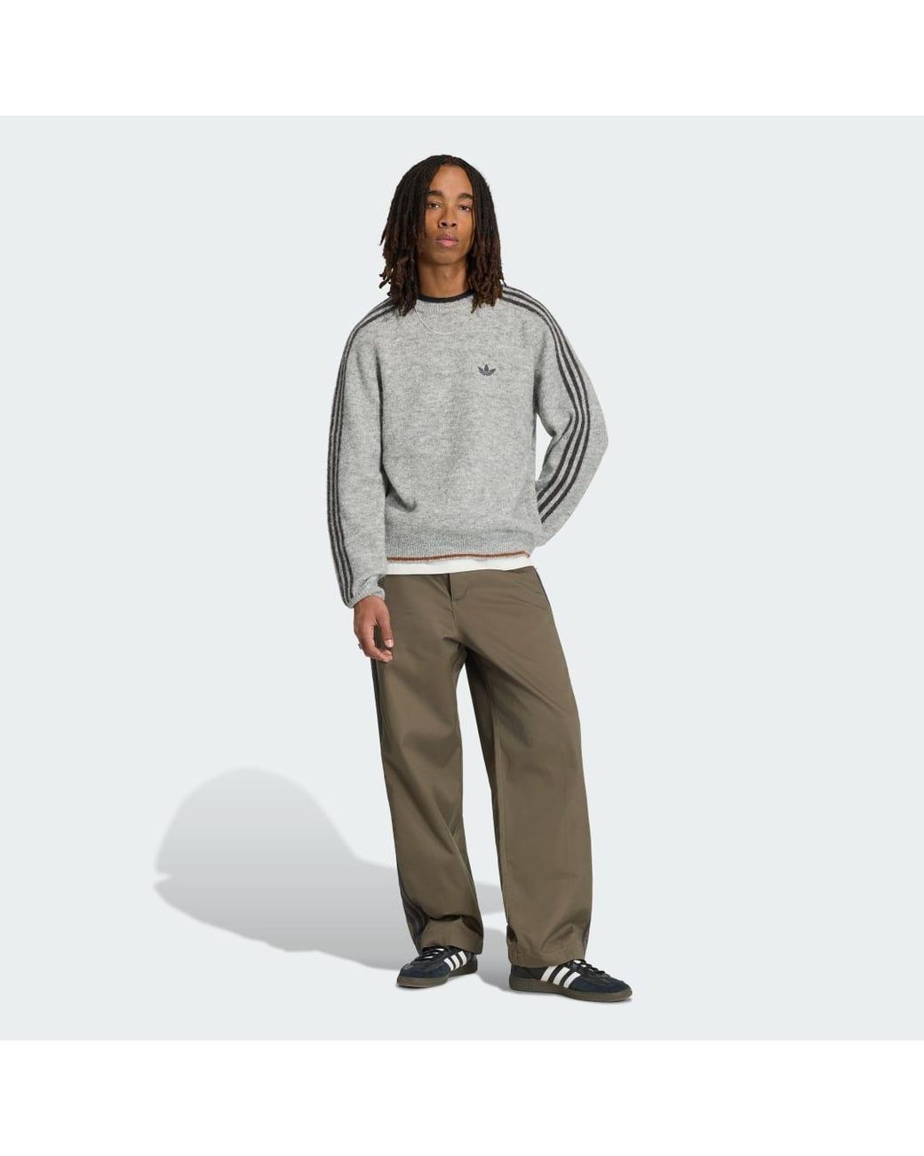 Adidas Gray Sweater Adidas 3-Stripes Fluffy Knit Crew Sweatshirt for men