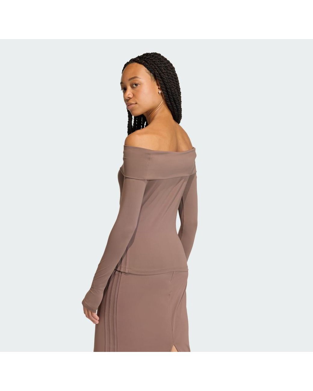 Adidas Brown Off-Shoulder Long Sleeve Long-Sleeve Top