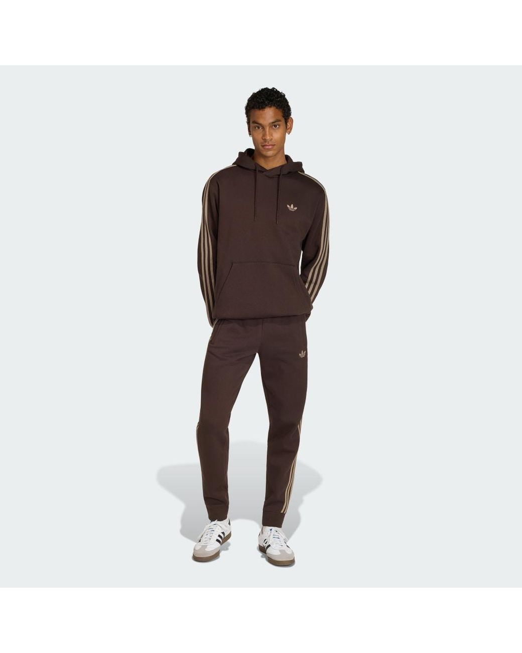 Adidas Brown 3-Stripes Hoodie for men