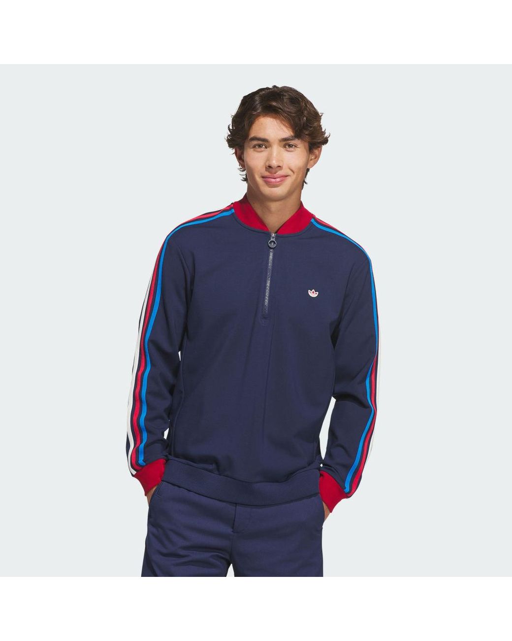 Adidas Blue Originals 3-Stripe Half-Zip Sweatshirt for men