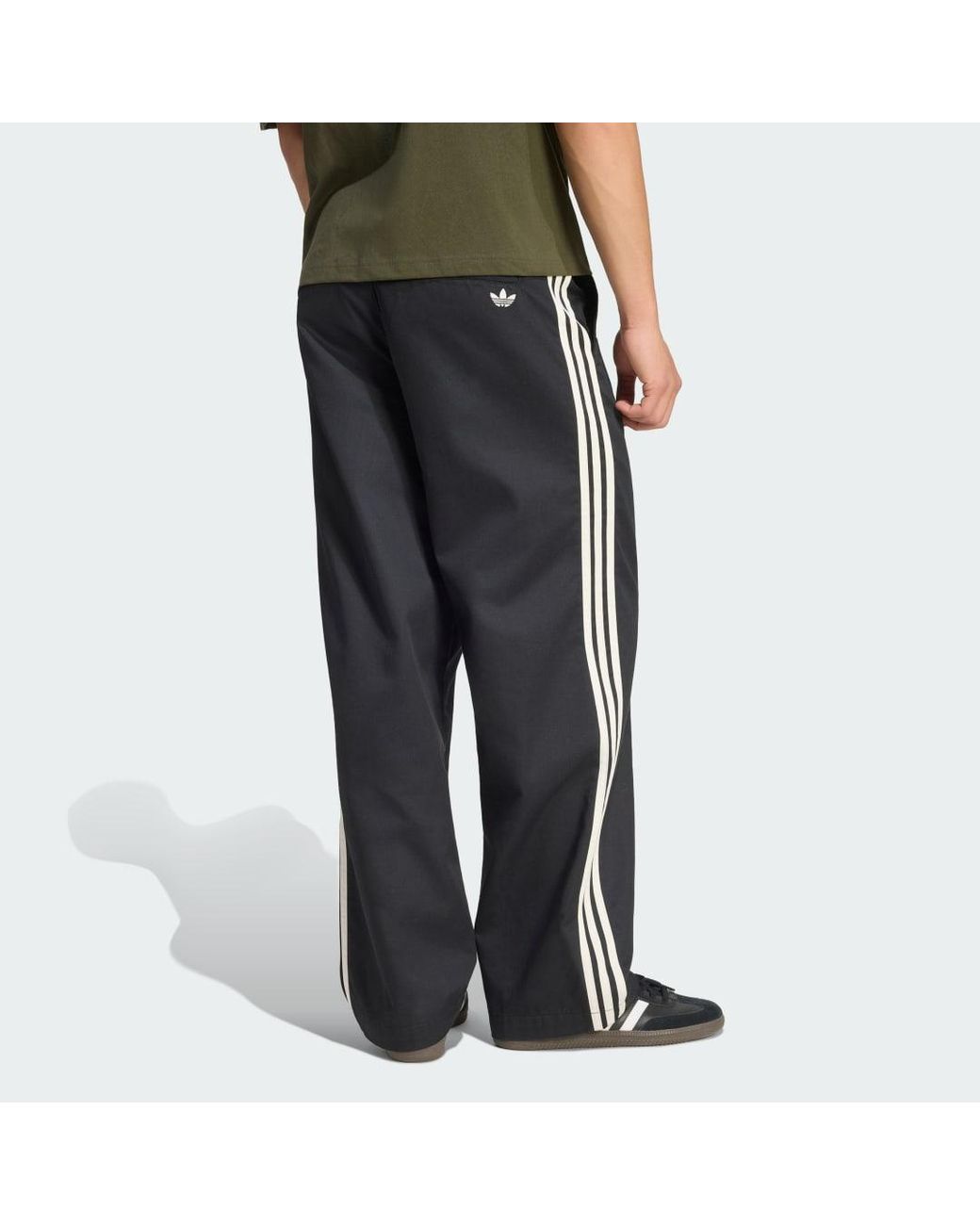Adidas Black 3 Stripes Pleated Trousers for men