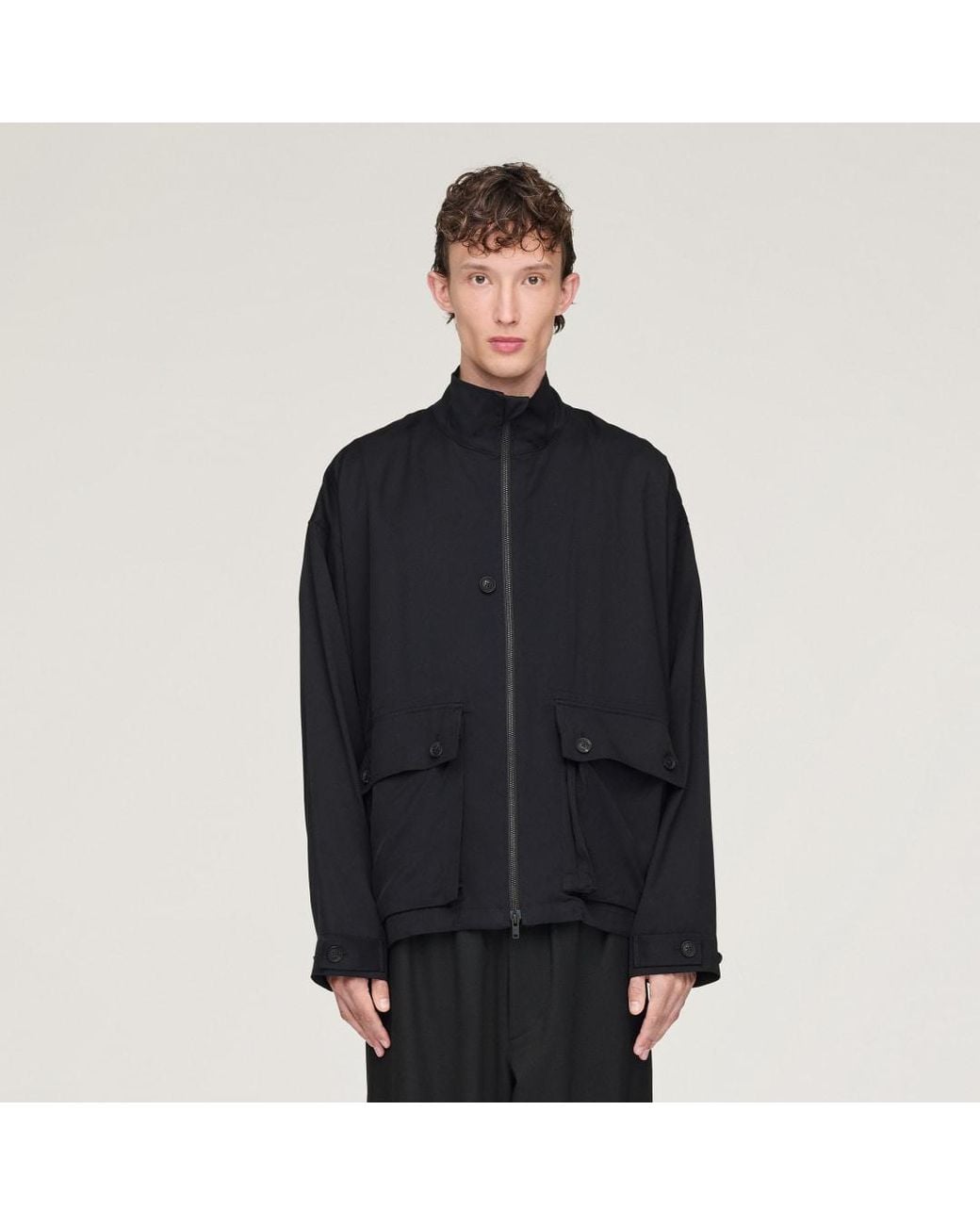 Adidas Black Y-3 Rayon Twill Zip Top for men