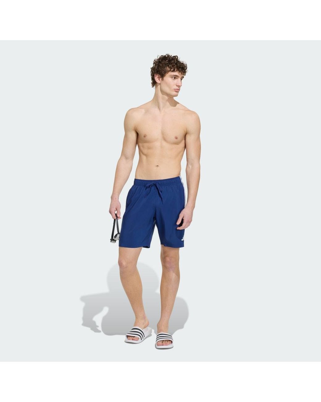 Adidas Blue 3 Stripes Swim Shorts 8 Inch for men
