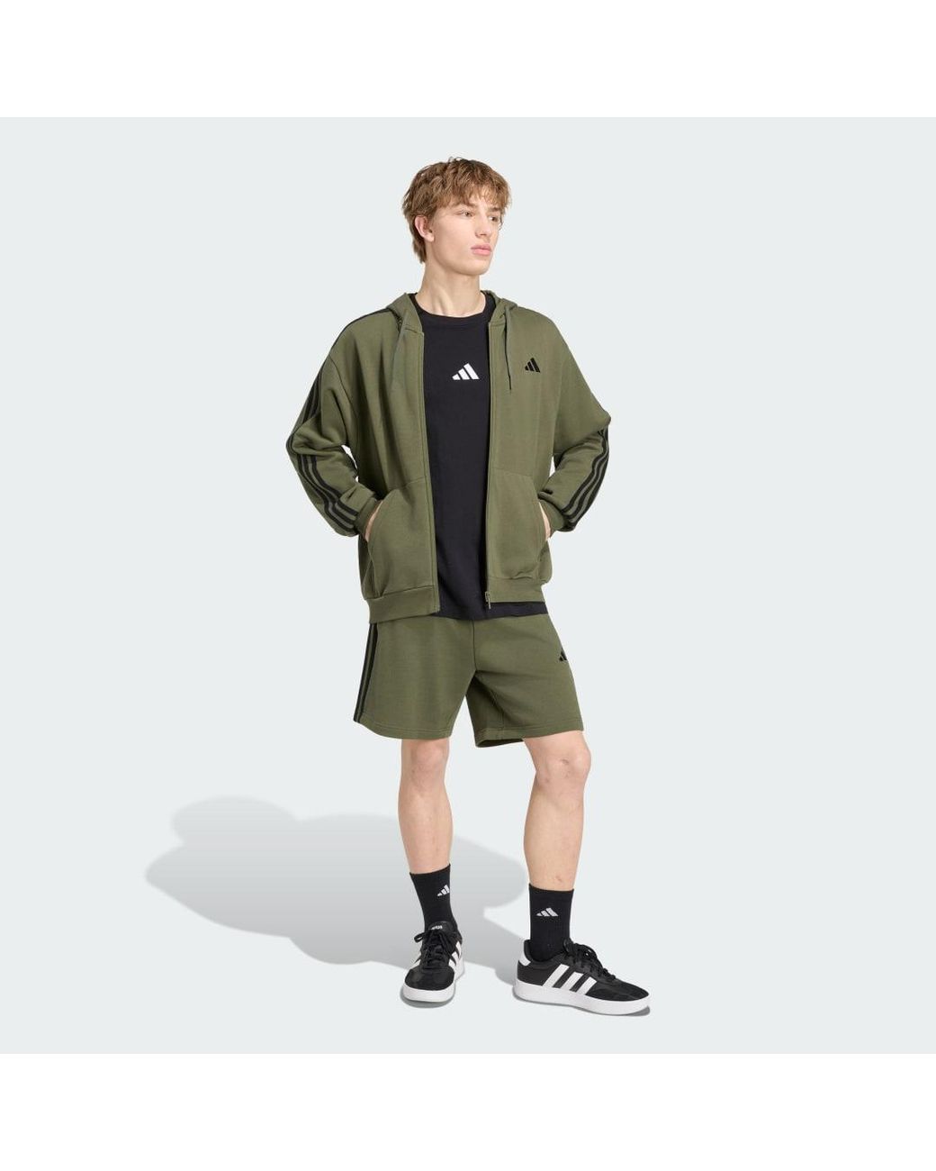 Adidas Green Essentials 3-Stripes French Terry Full-Zip Hoodie for men