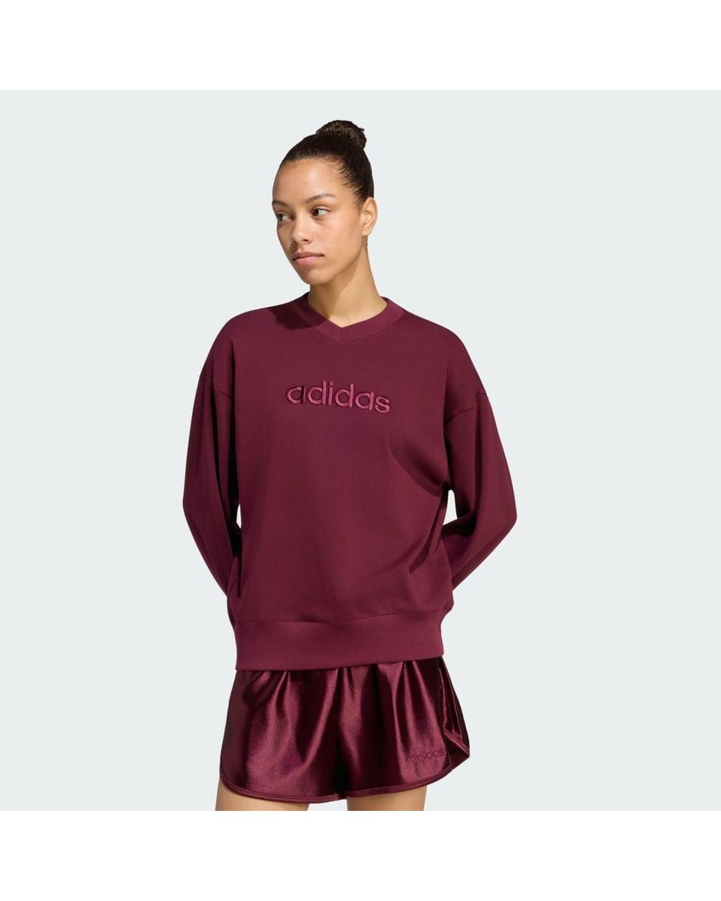 Adidas Red Seasonal Essentials Satin V-Neck Sweatshirt