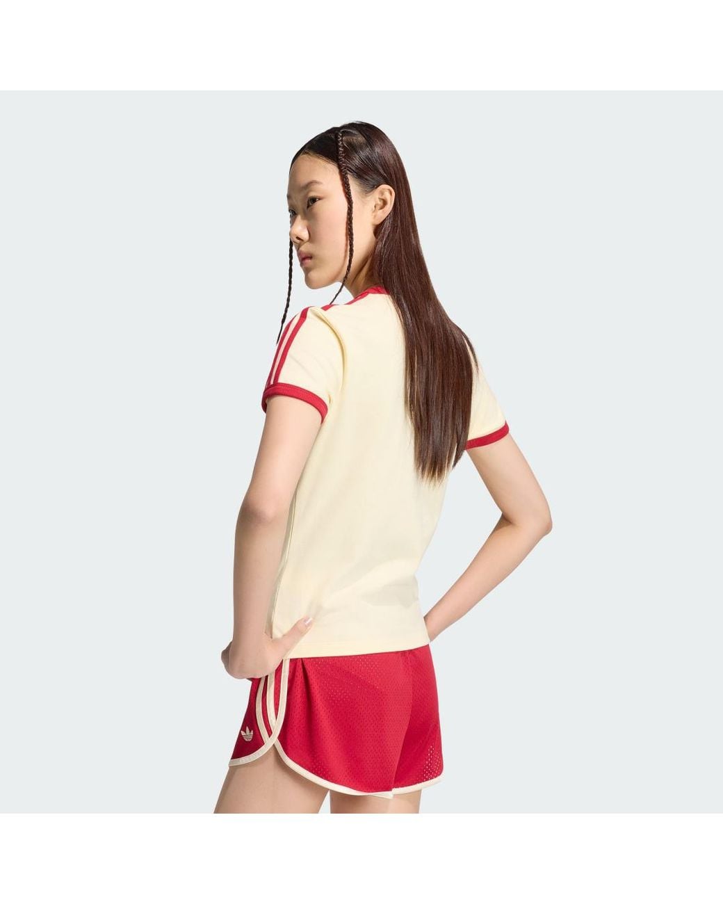 Adidas Red 3 Stripes Slim T-Shirt