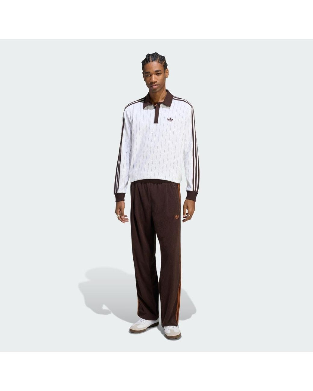 Adidas Originals White Pinstripes Longsleeve Polo Shirt for men