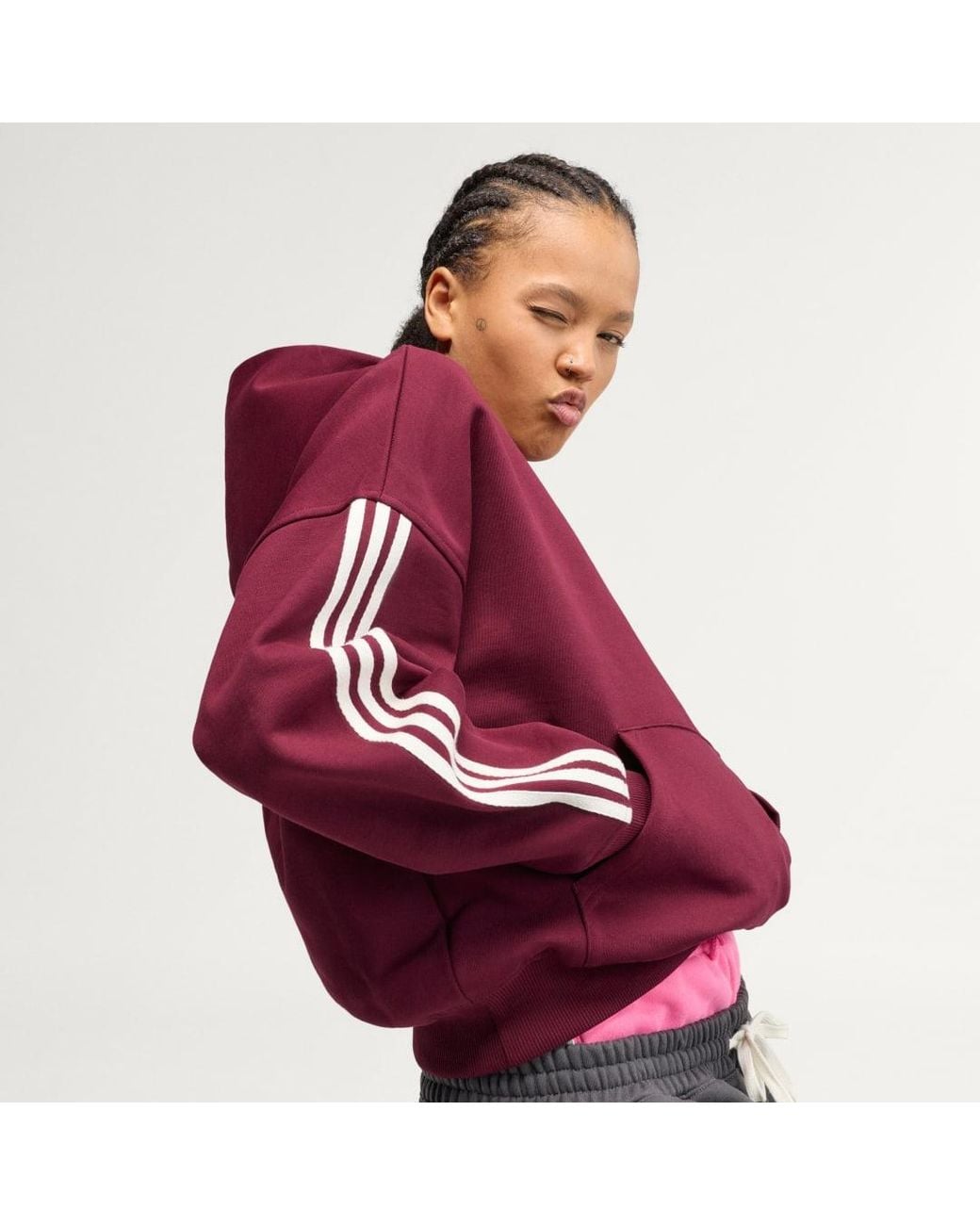 Adidas Red Adisignature 3 Stripes Hoodie
