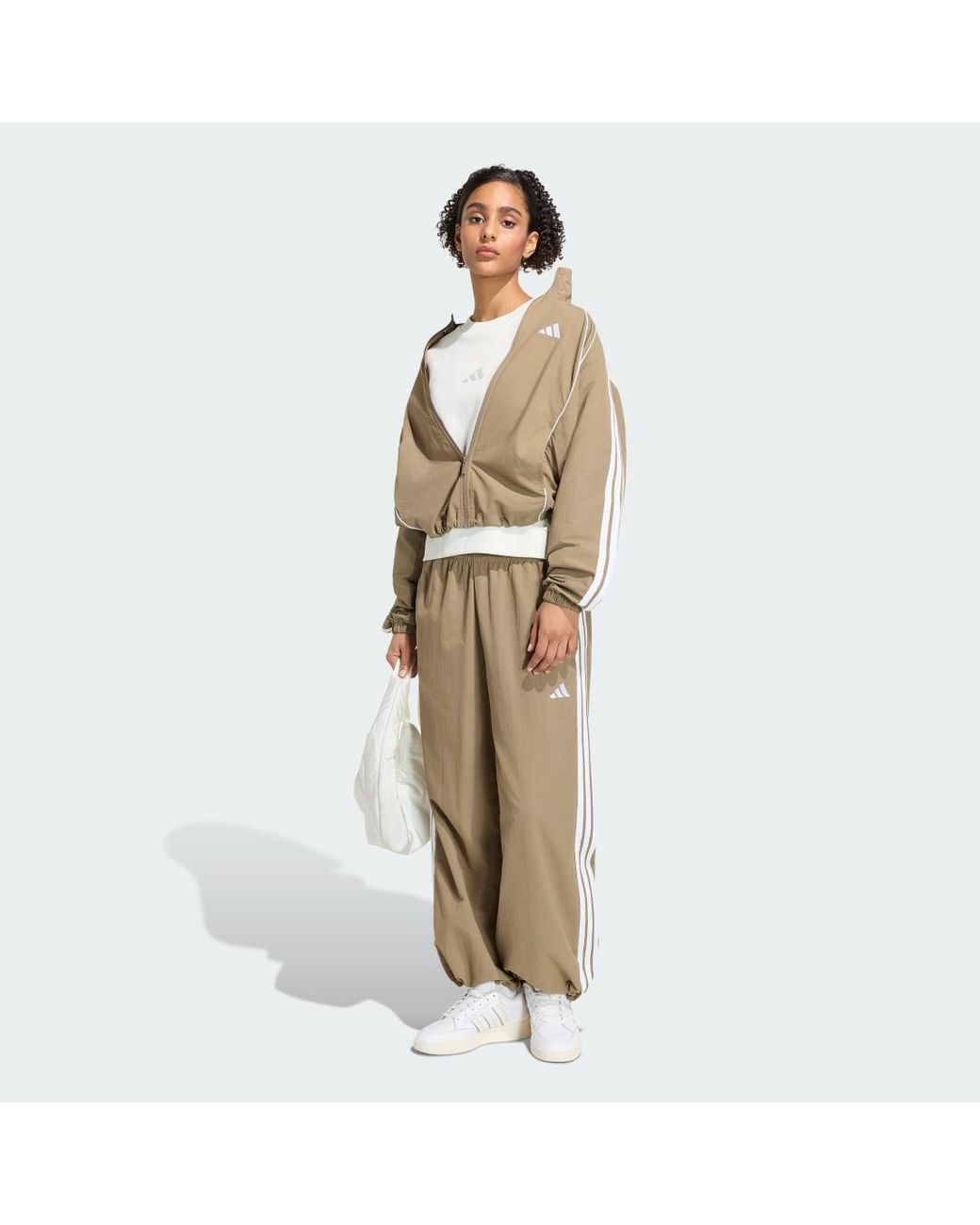 Adidas Natural Iconic Woven Wide Leg Track Tracksuit Bottoms With Bunjees