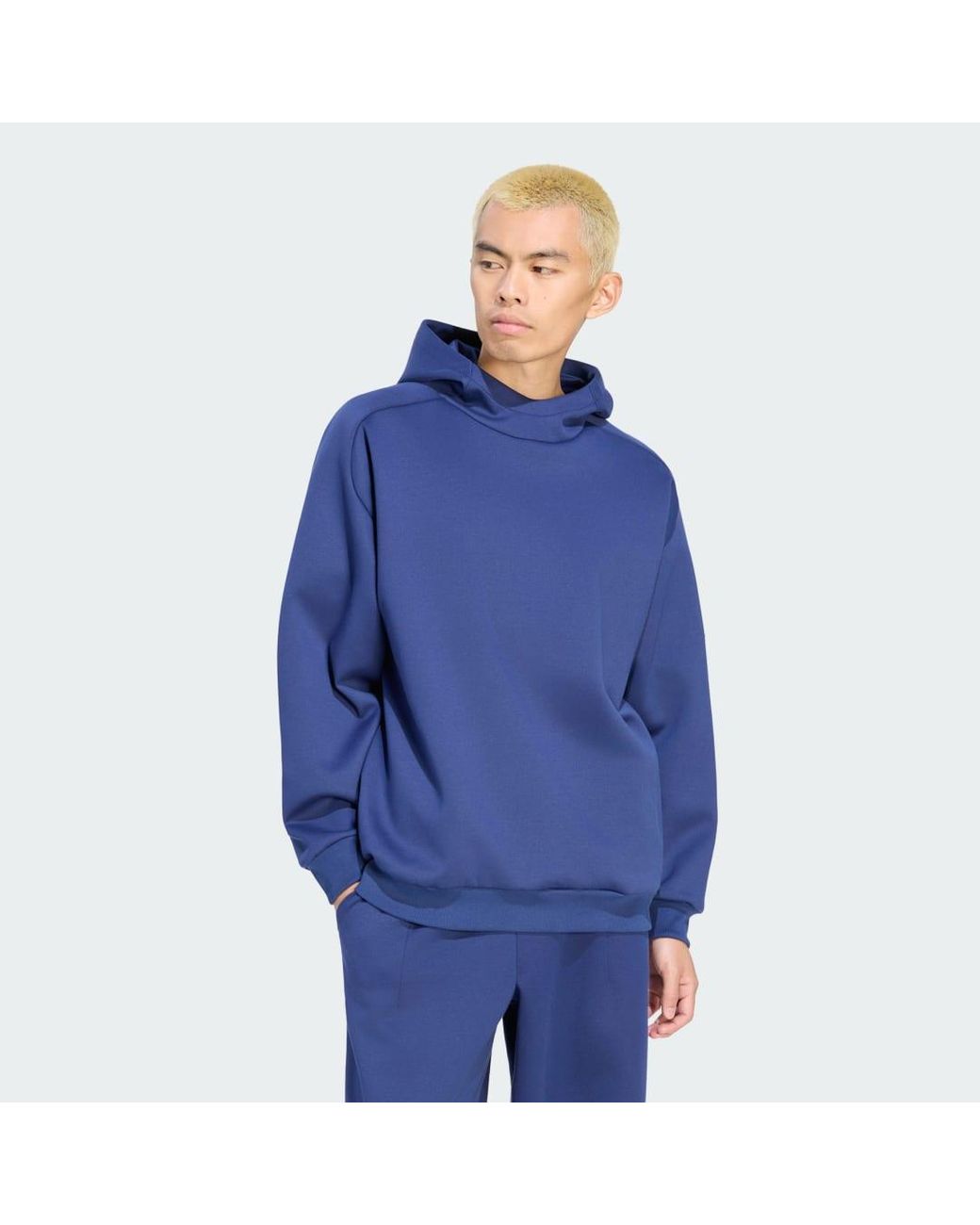 Adidas Blue Soft Lux Winter Knit Hoodie for men