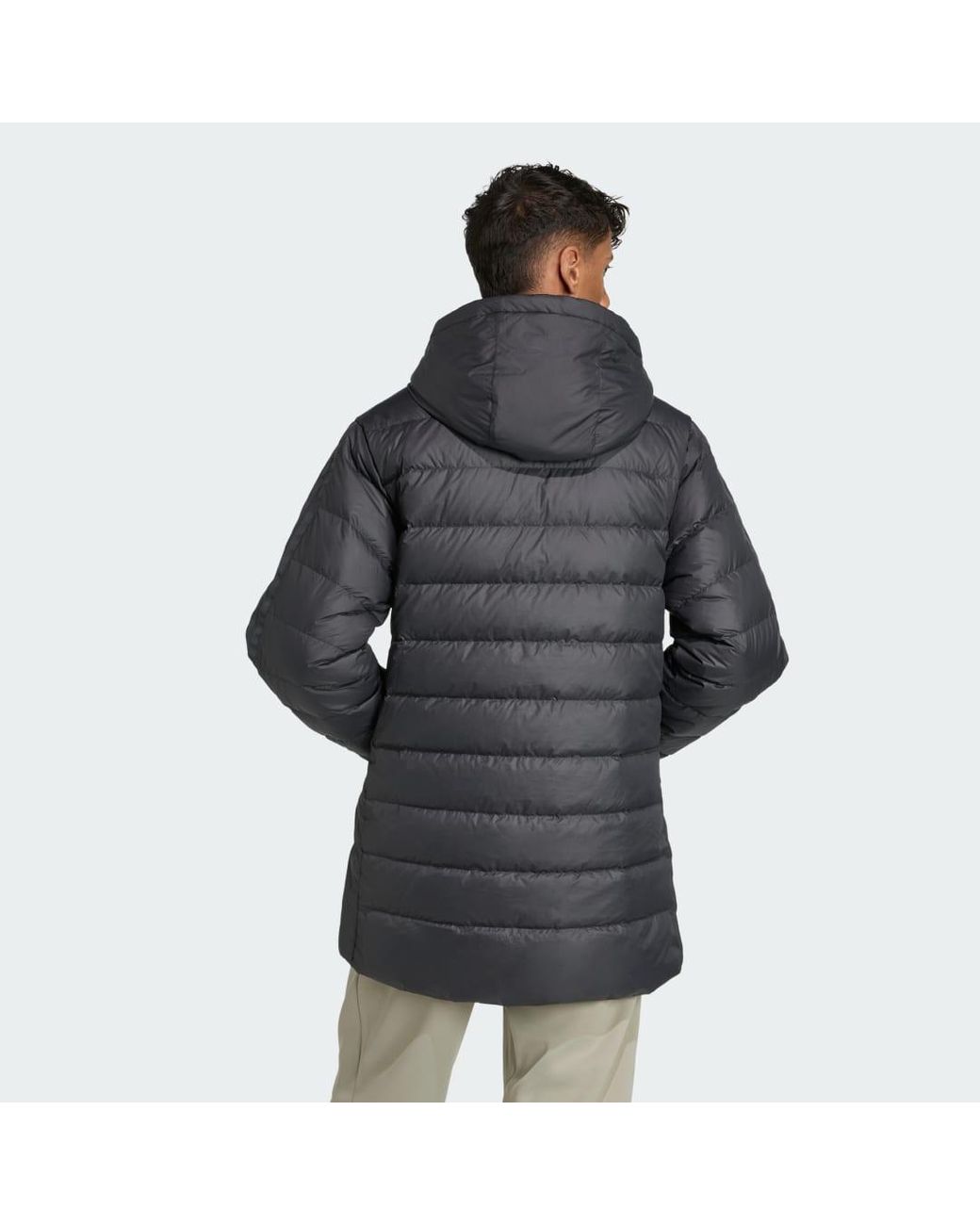 Adidas Originals Gray Essentials Climawarm 3-Stripes Light Down Hooded Parka for men