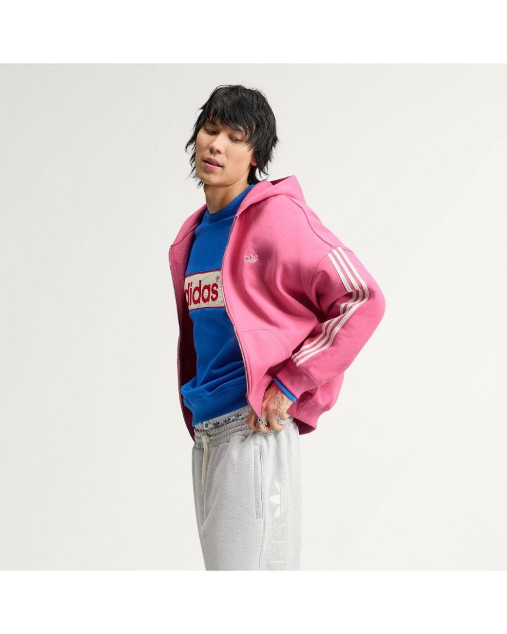 Adidas Pink Adisignature 3 Stripes Full Zip Hoodie