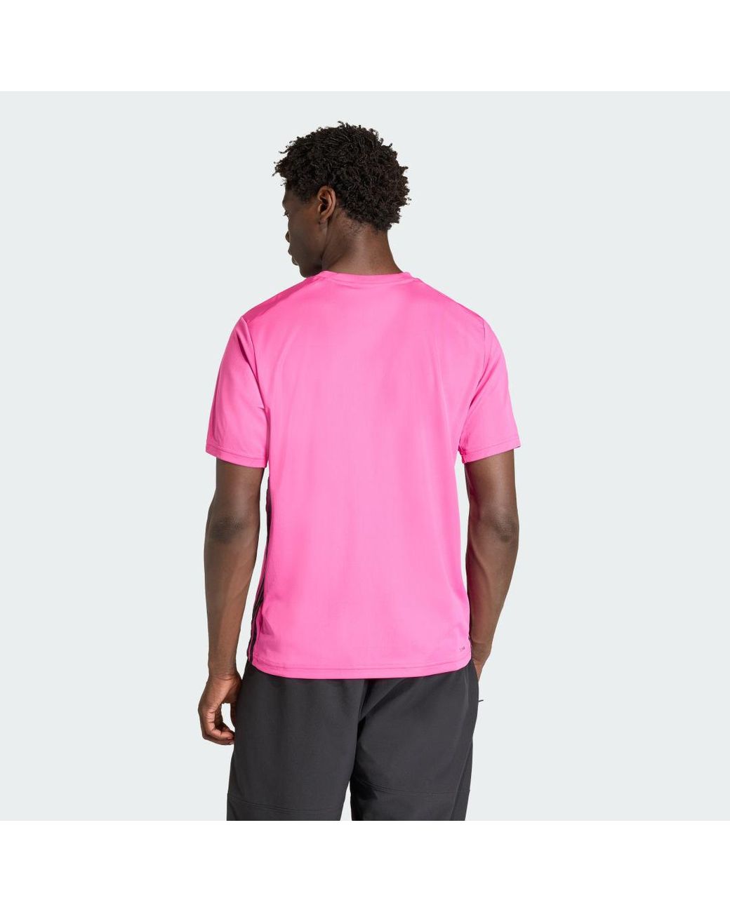 Adidas Pink Workout Essentials Base 3-Stripes T-Shirt for men