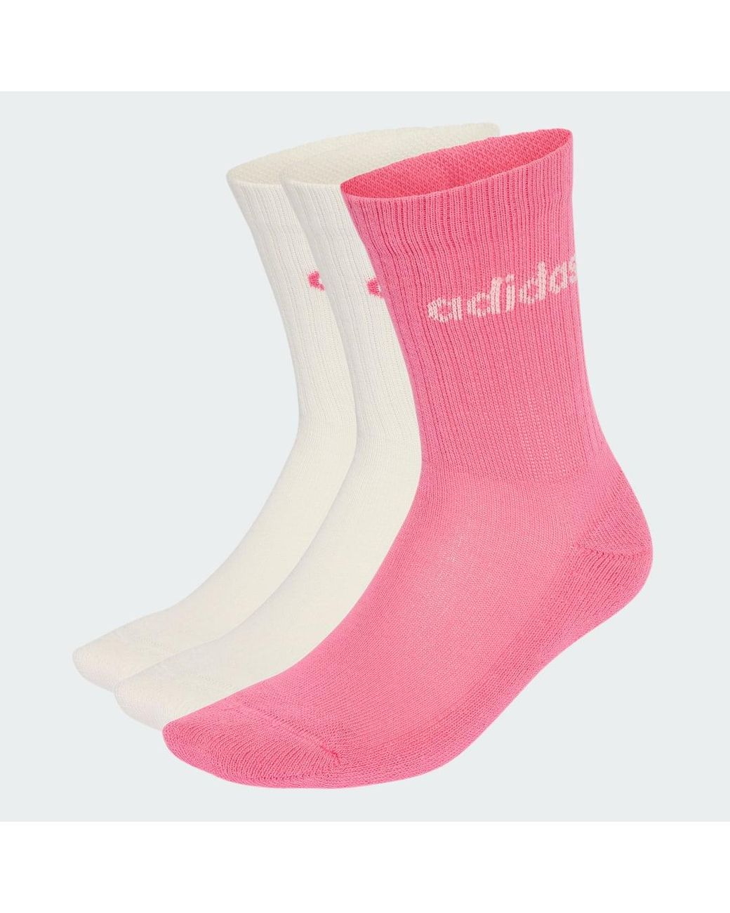 Adidas Pink Linear Crew Cushioned Socks 3 Pairs