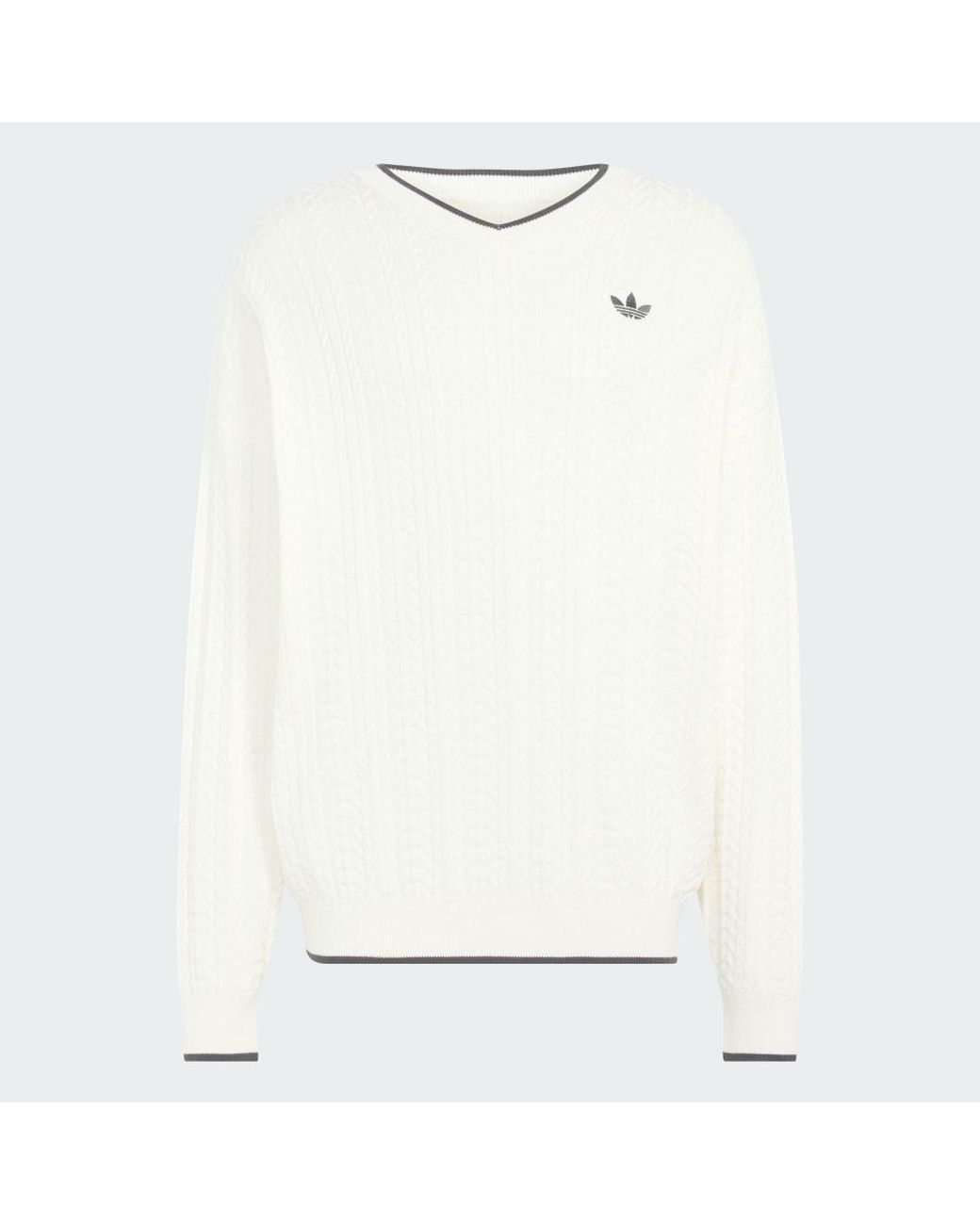 Adidas White Cable Knit V-Neck Sweatshirt for men