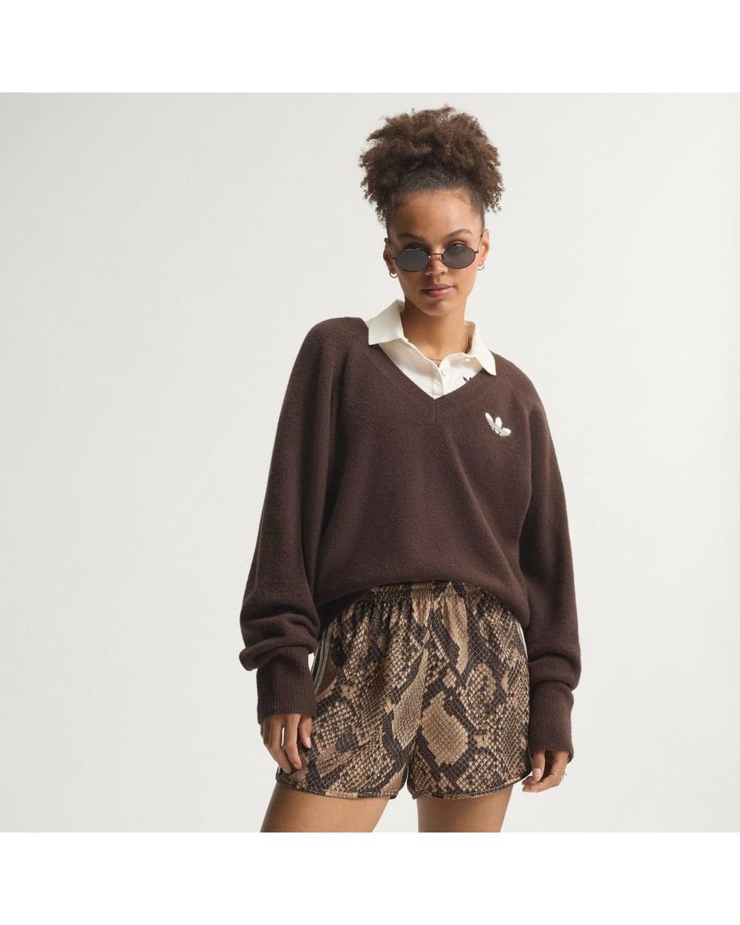 Adidas Brown Snake Print Satin Shorts