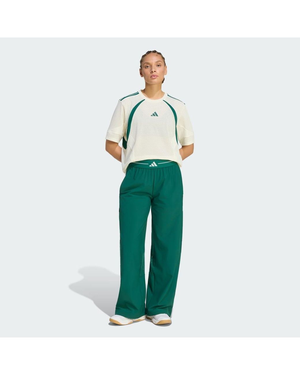 Adidas Green Hyperglam Color Block Wide Woven Joggers