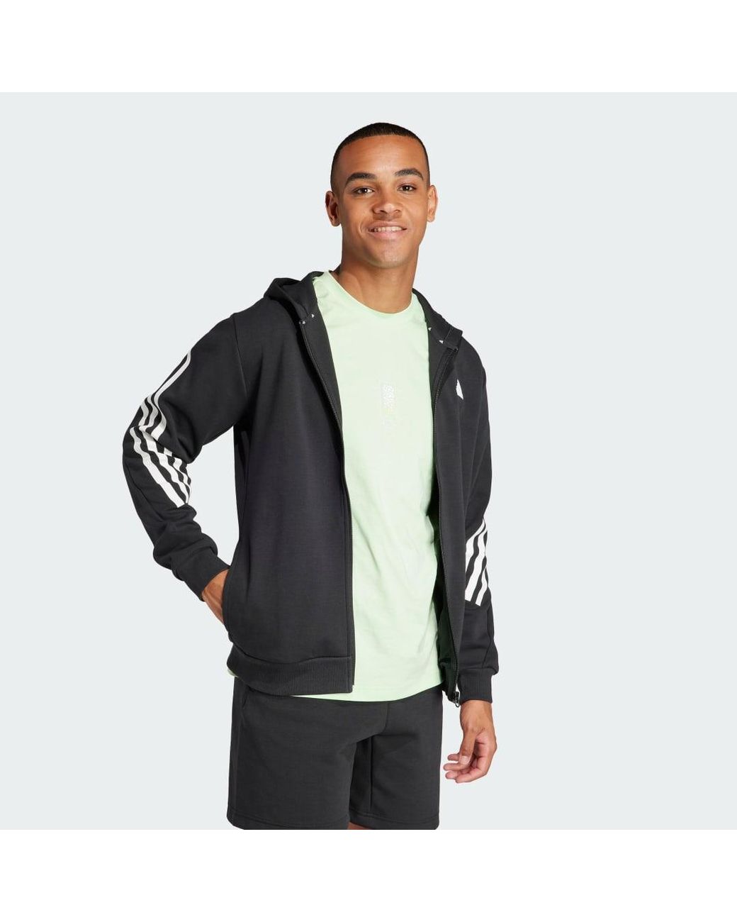 Adidas Black Future Icons 3-Stripes Full Zip Hoodie for men
