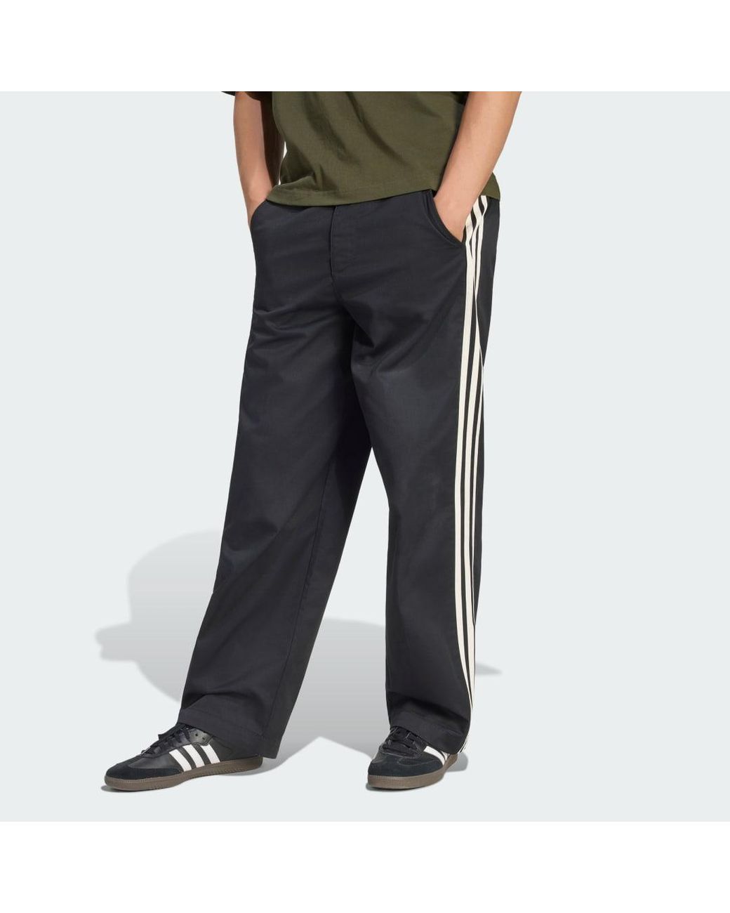 Adidas Black 3 Stripes Pleated Trousers for men