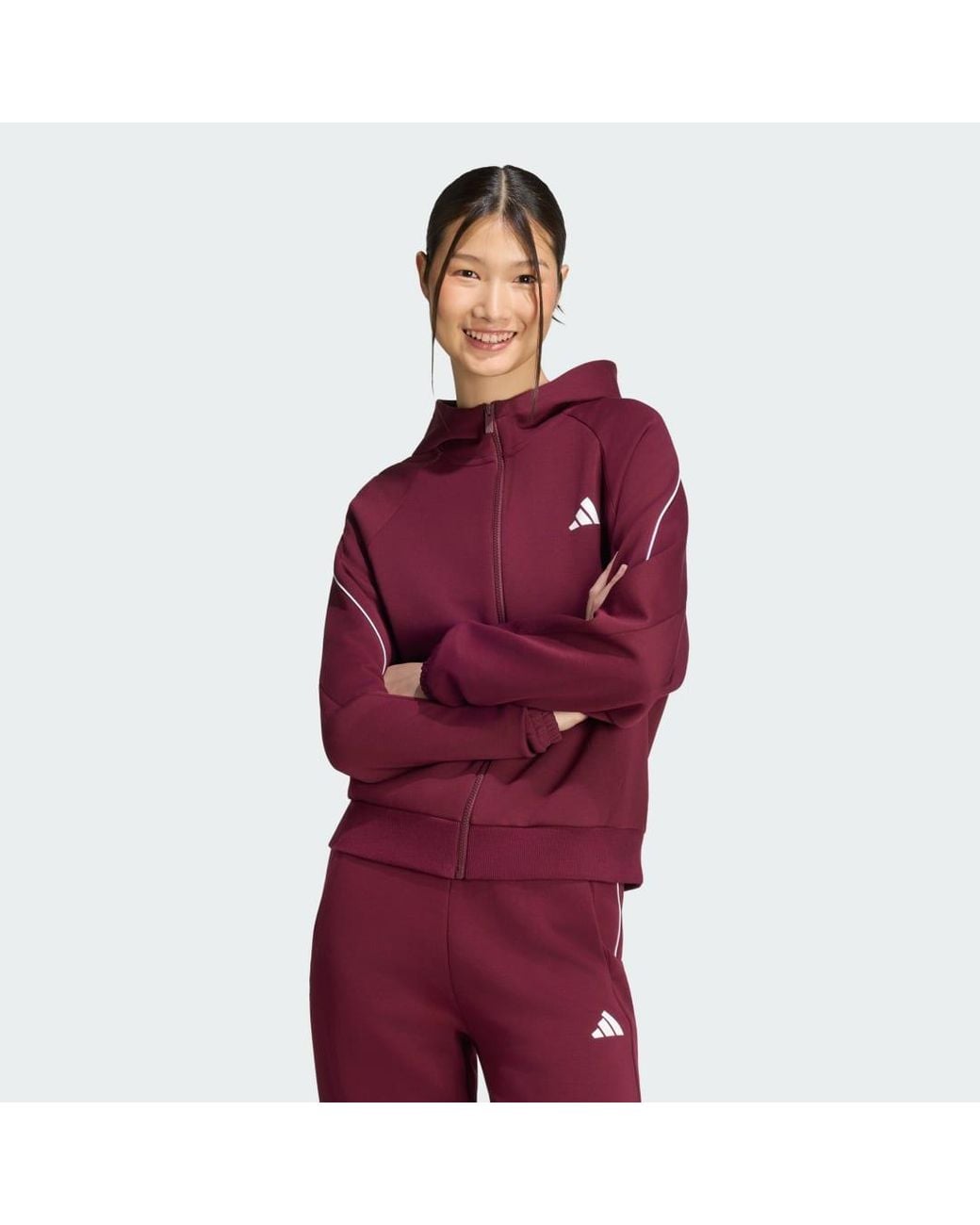 Adidas Red Stadium Small Logo Full Zip Hoodie