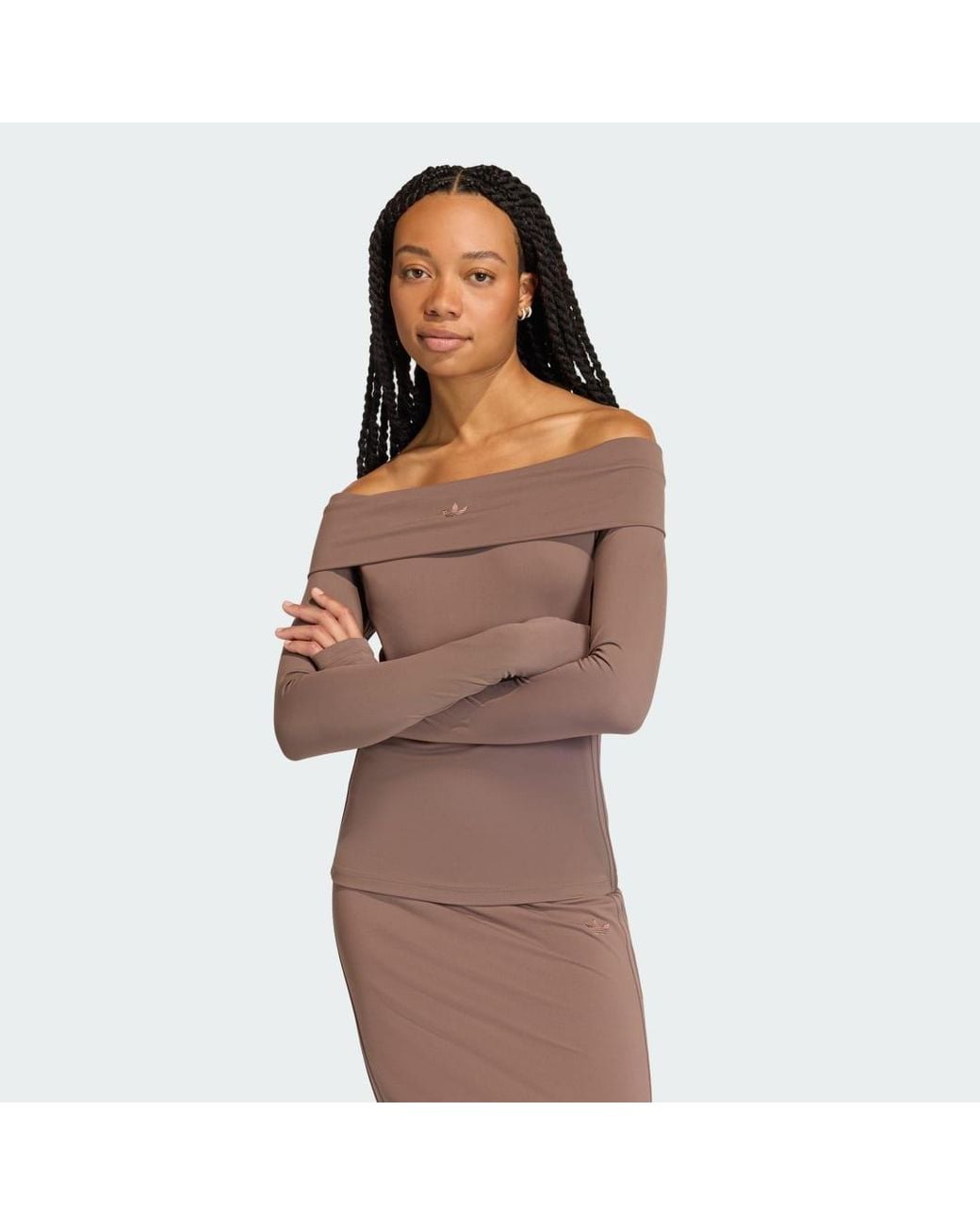 Adidas Brown Off-Shoulder Long Sleeve Long-Sleeve Top