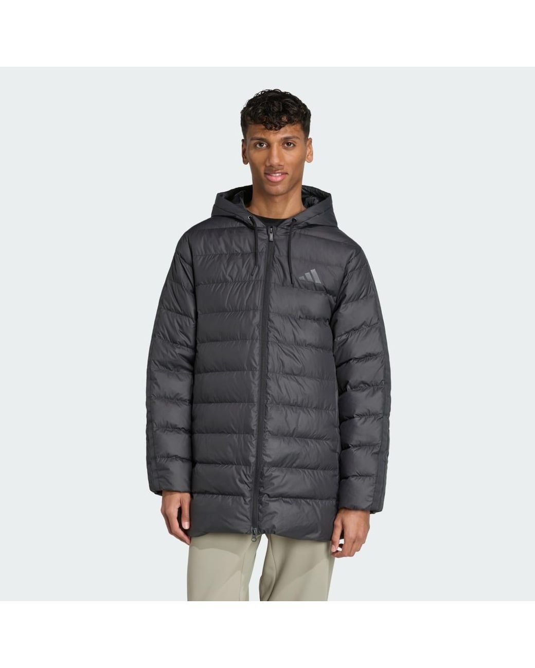 Adidas Originals Gray Essentials Climawarm 3-Stripes Light Down Hooded Parka for men