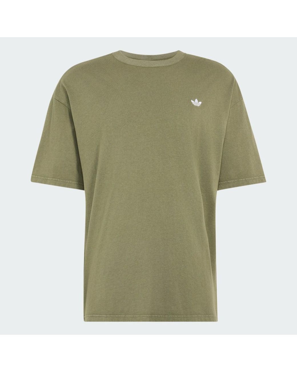 Adidas Originals Green T-Shirt Adidas Trefoil Essentials Washed Loose Dropped Shoulder T-Shirt for men