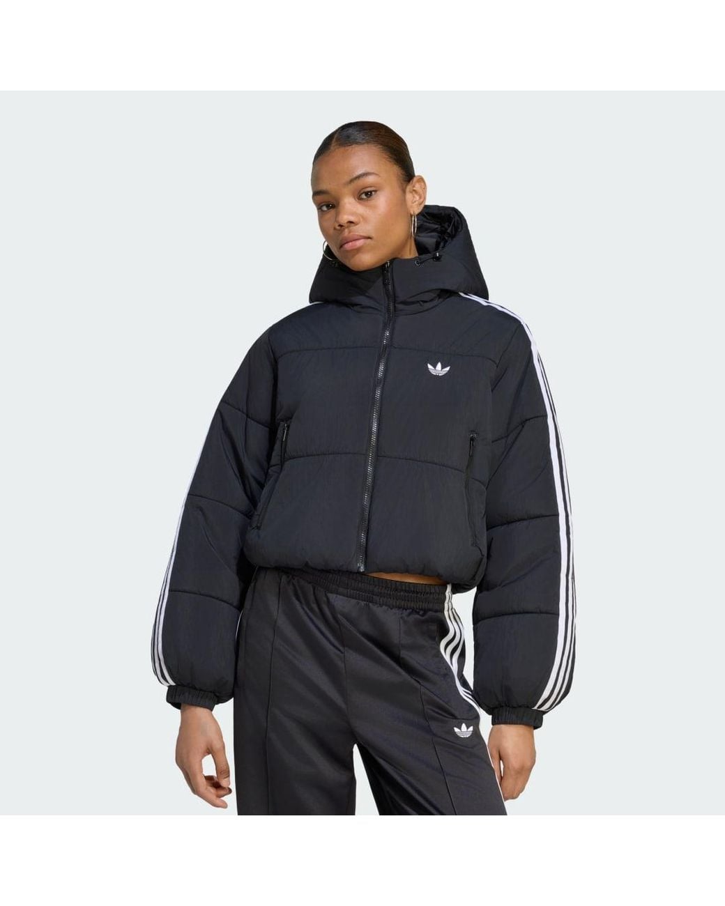 Adidas Blue Adicolor Cropped Hooded Puffer Jacket