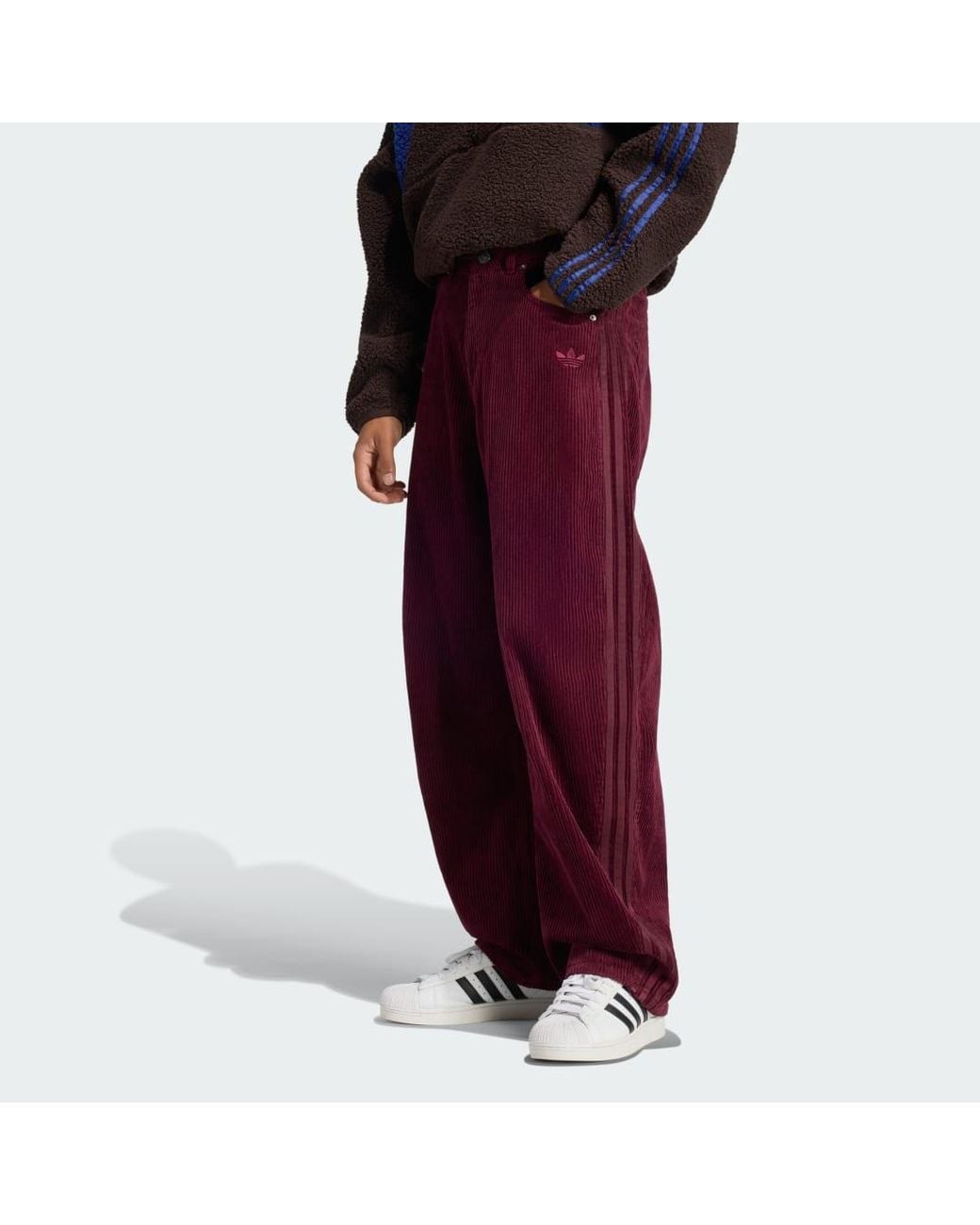 Adidas Red Winter Club Barrel Leg Corduroy Trousers for men