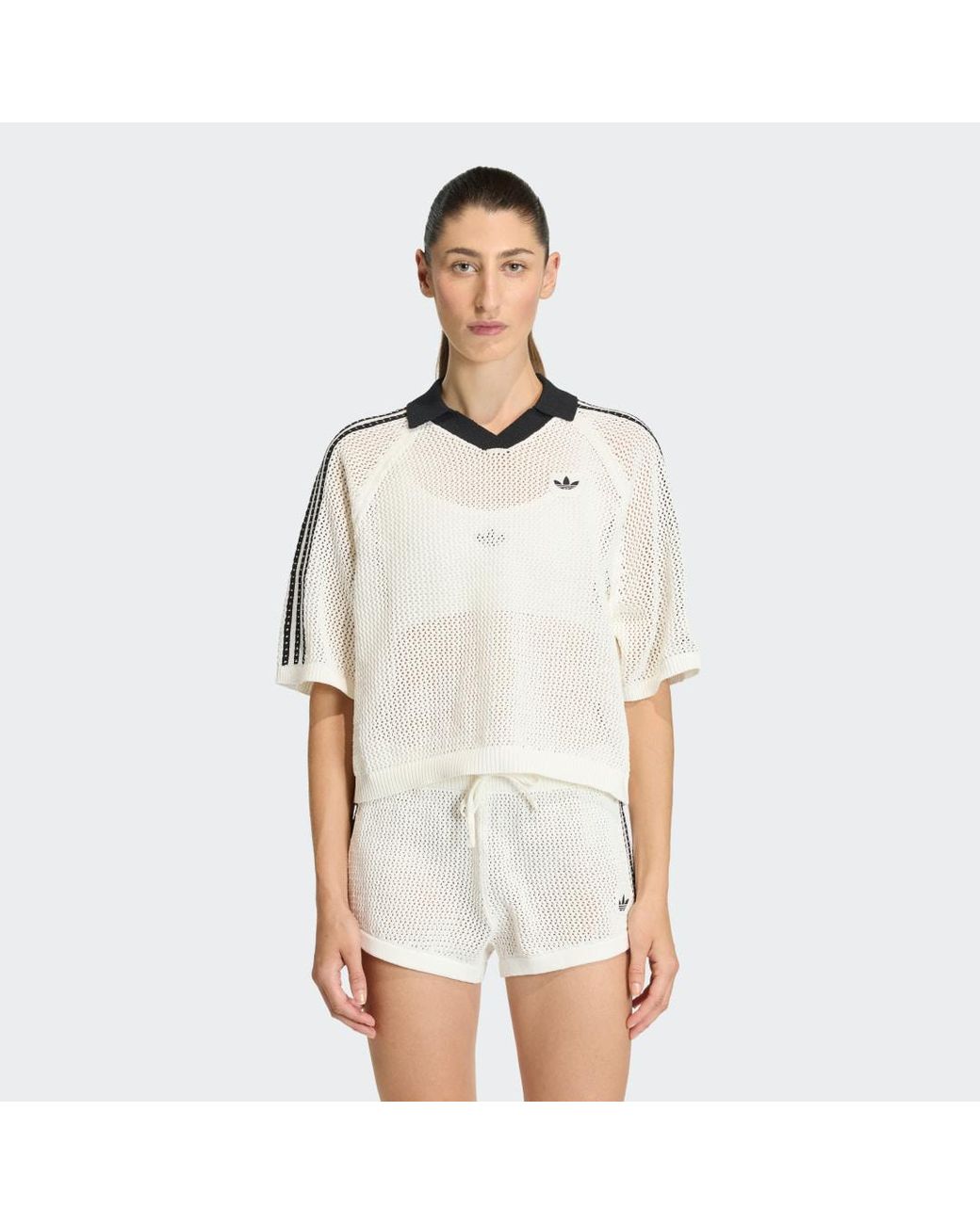 Adidas White T-Shirt Adidas Knitted Crochet Polo