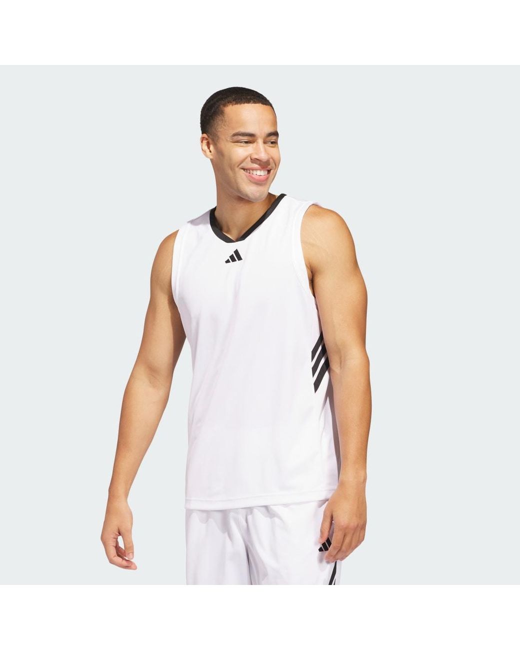 Adidas White 3-stripes Basketball Tank Top for men