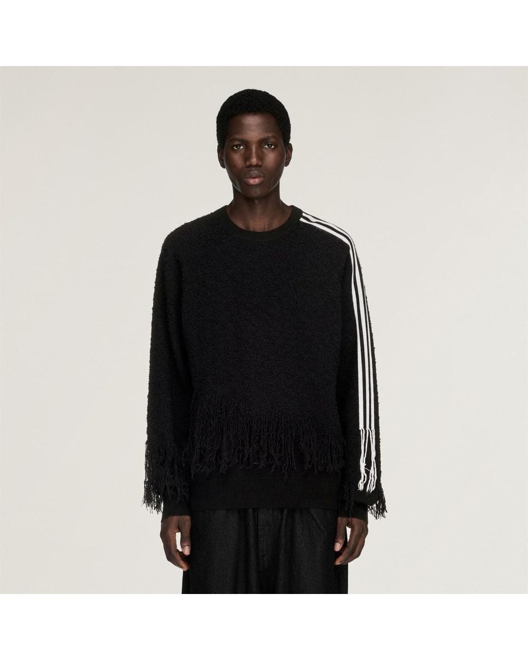 Adidas Black Y-3 Knitted 3-Stripes Fringy Sweatshirt