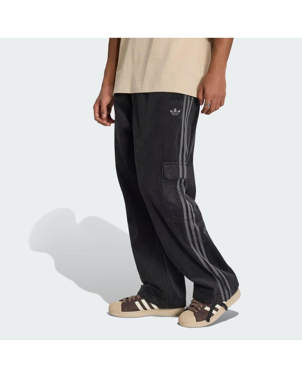 Adidas Black Adicolor Cord Cargo Trousers for men