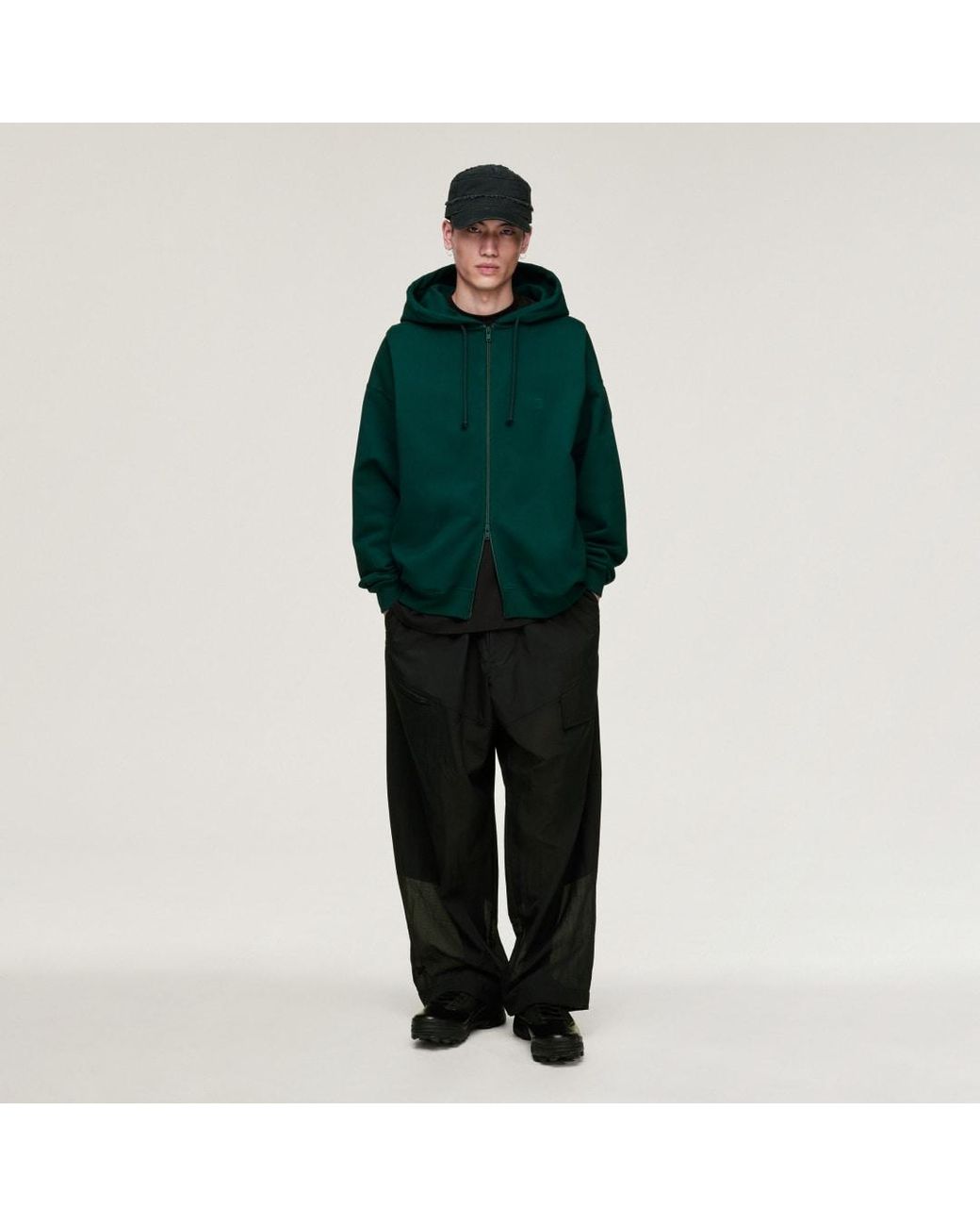 Adidas Green Y-3 Brushed Terry Zip Hoodie