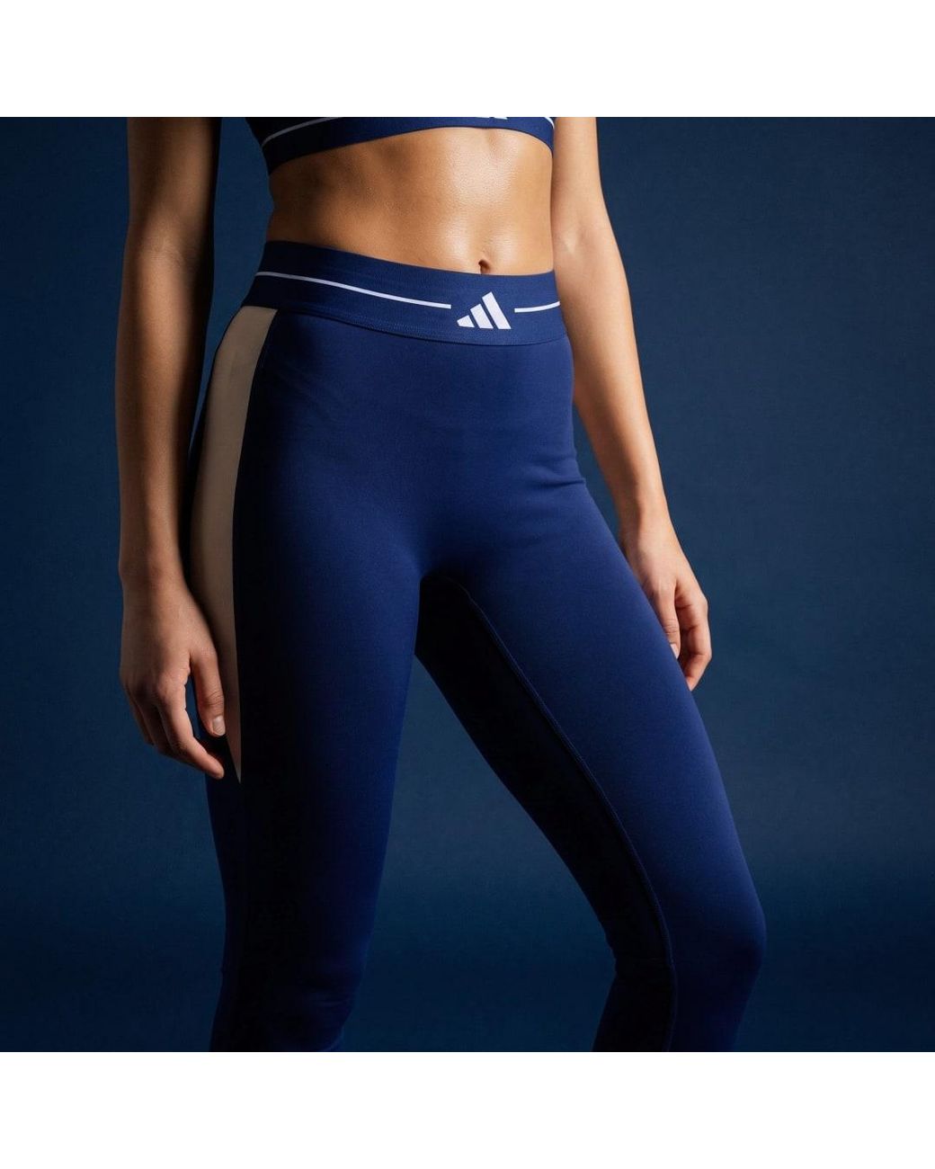 Adidas Blue Hyperglam Colour Block Full Length Leggings