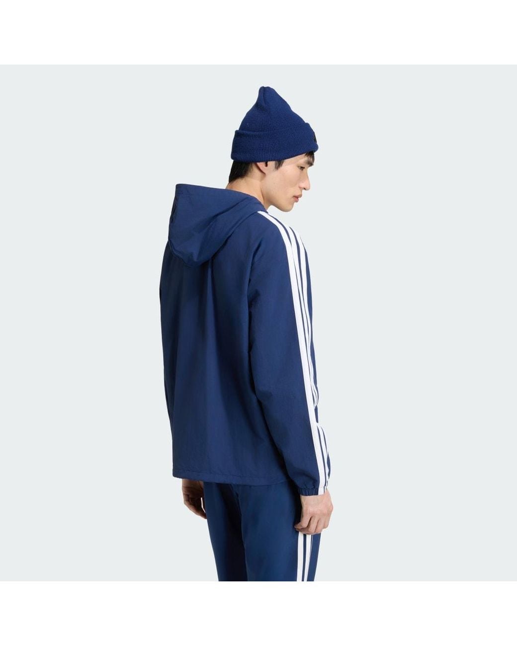 Adidas Blue Essentials 3-Stripes Woven Windbreaker Jackets for men