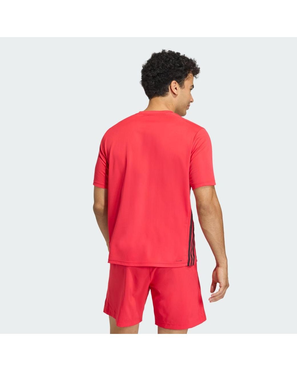 Adidas Red Workout Essentials Base 3-Stripes T-Shirt for men