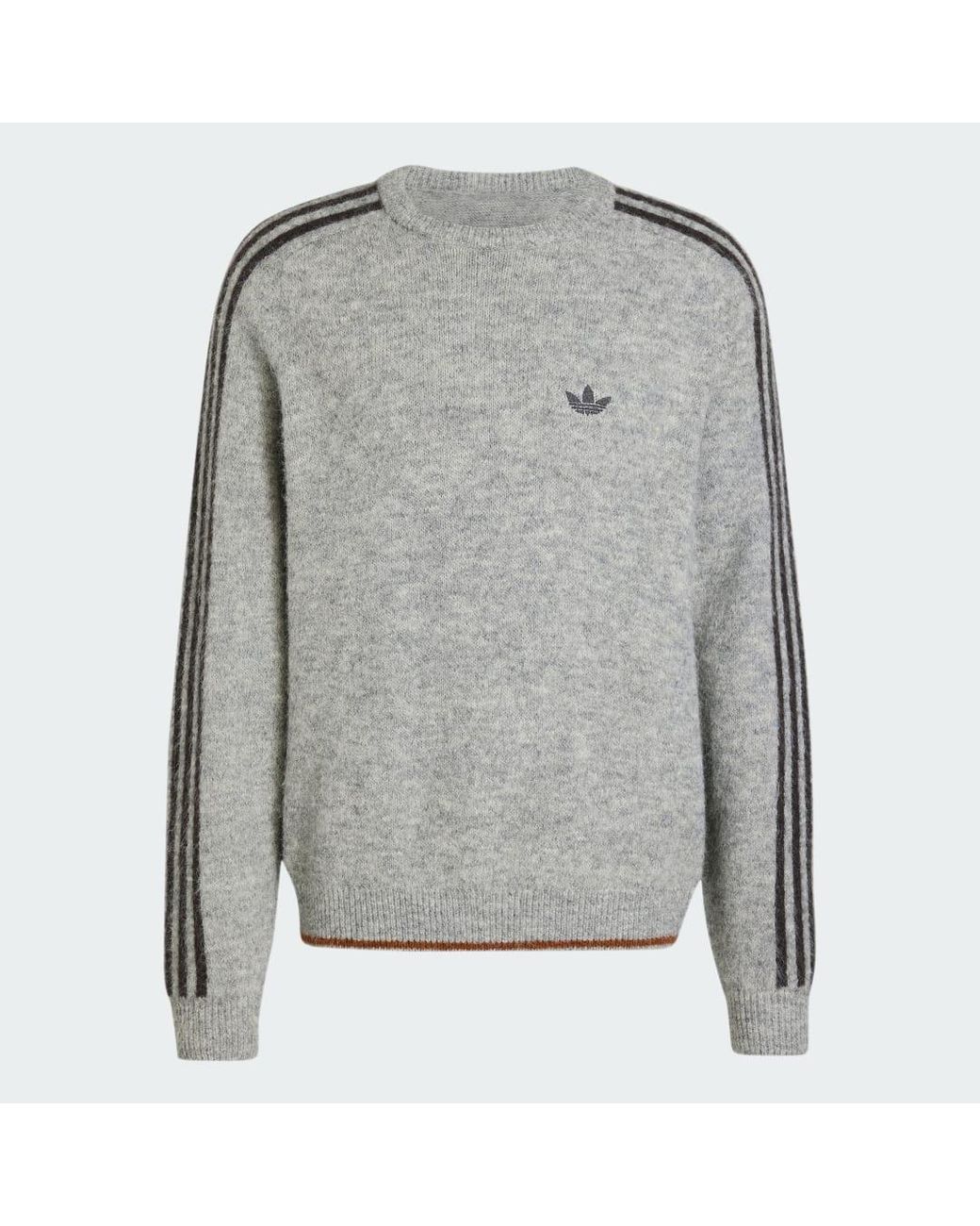 Adidas Gray Sweater Adidas 3-Stripes Fluffy Knit Crew Sweatshirt for men