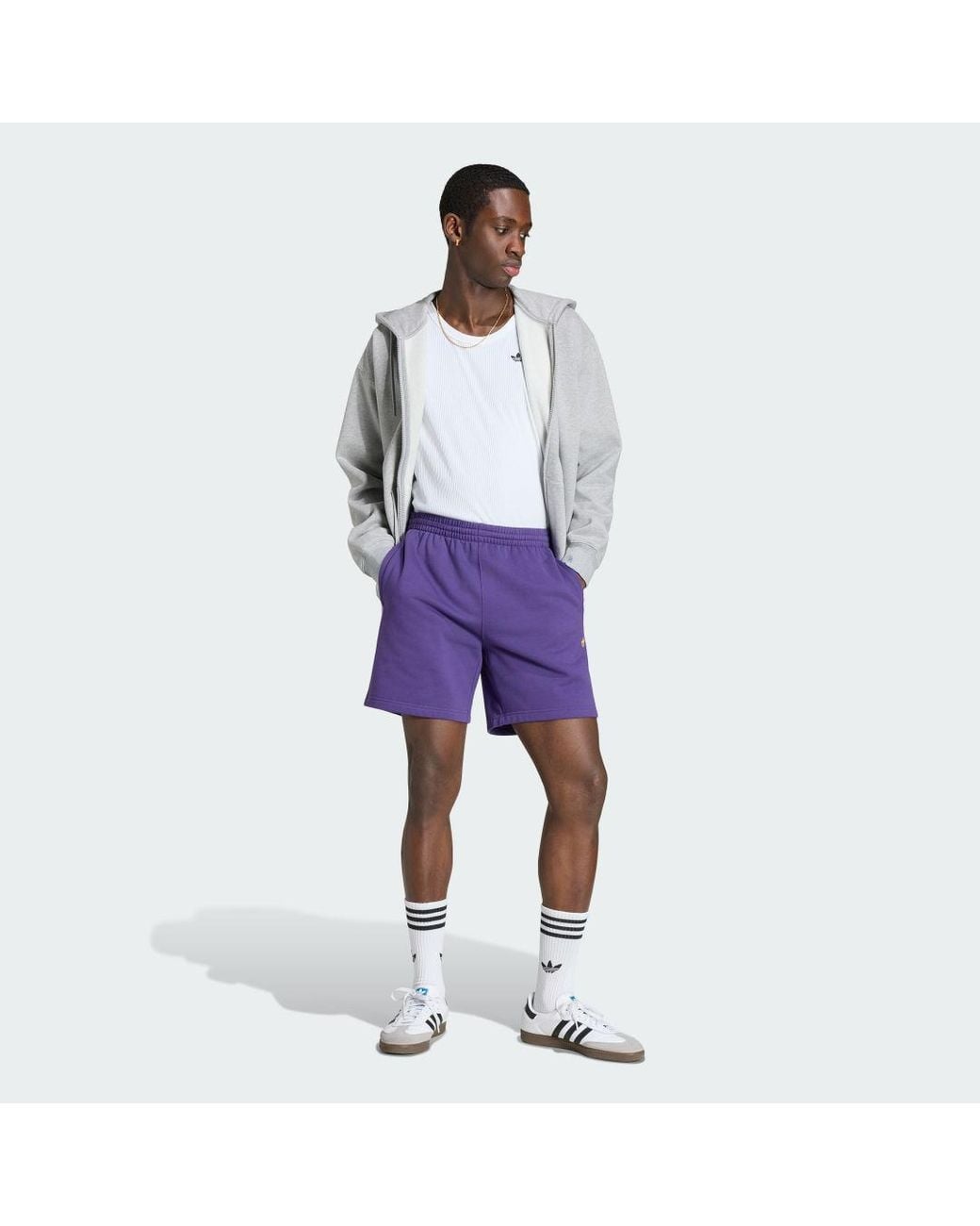 Adidas Purple Trefoil Essentials 7 Inch Fleece Shorts for men
