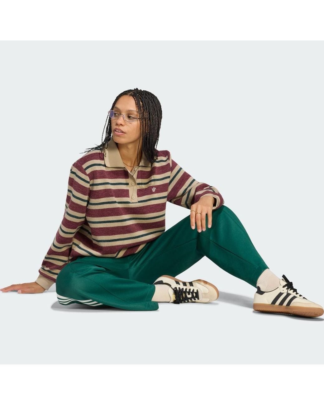Adidas Brown Stripe Knitted Polo Top