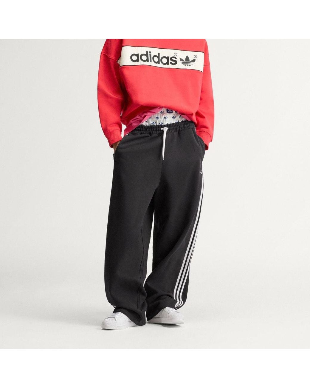 Adidas Red Adisignature 3 Stripes Open Hem Sweatpants