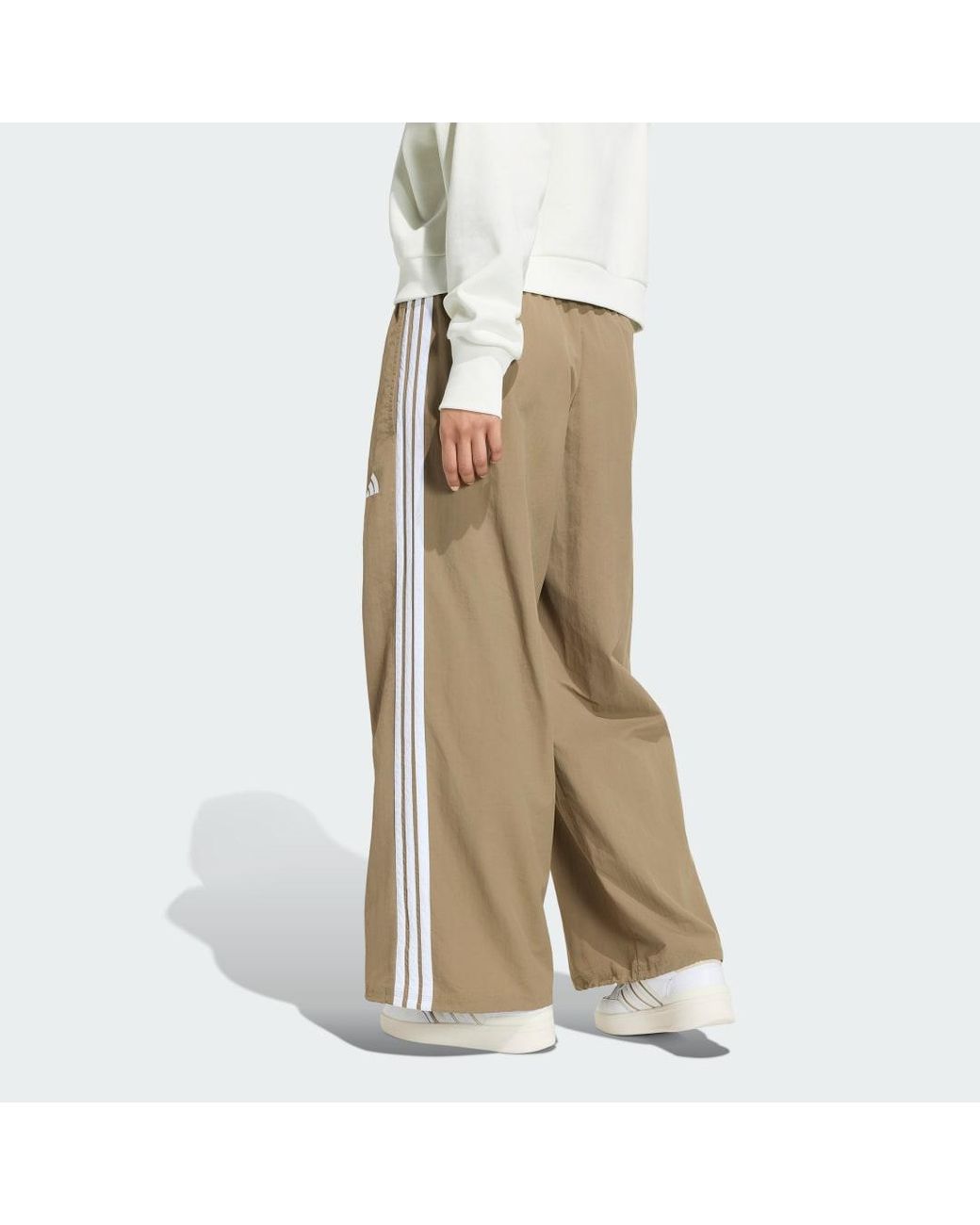 Adidas Natural Iconic Woven Wide Leg Track Tracksuit Bottoms With Bunjees
