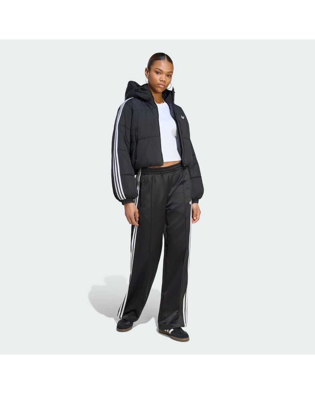 Adidas Blue Adicolor Cropped Hooded Puffer Jacket