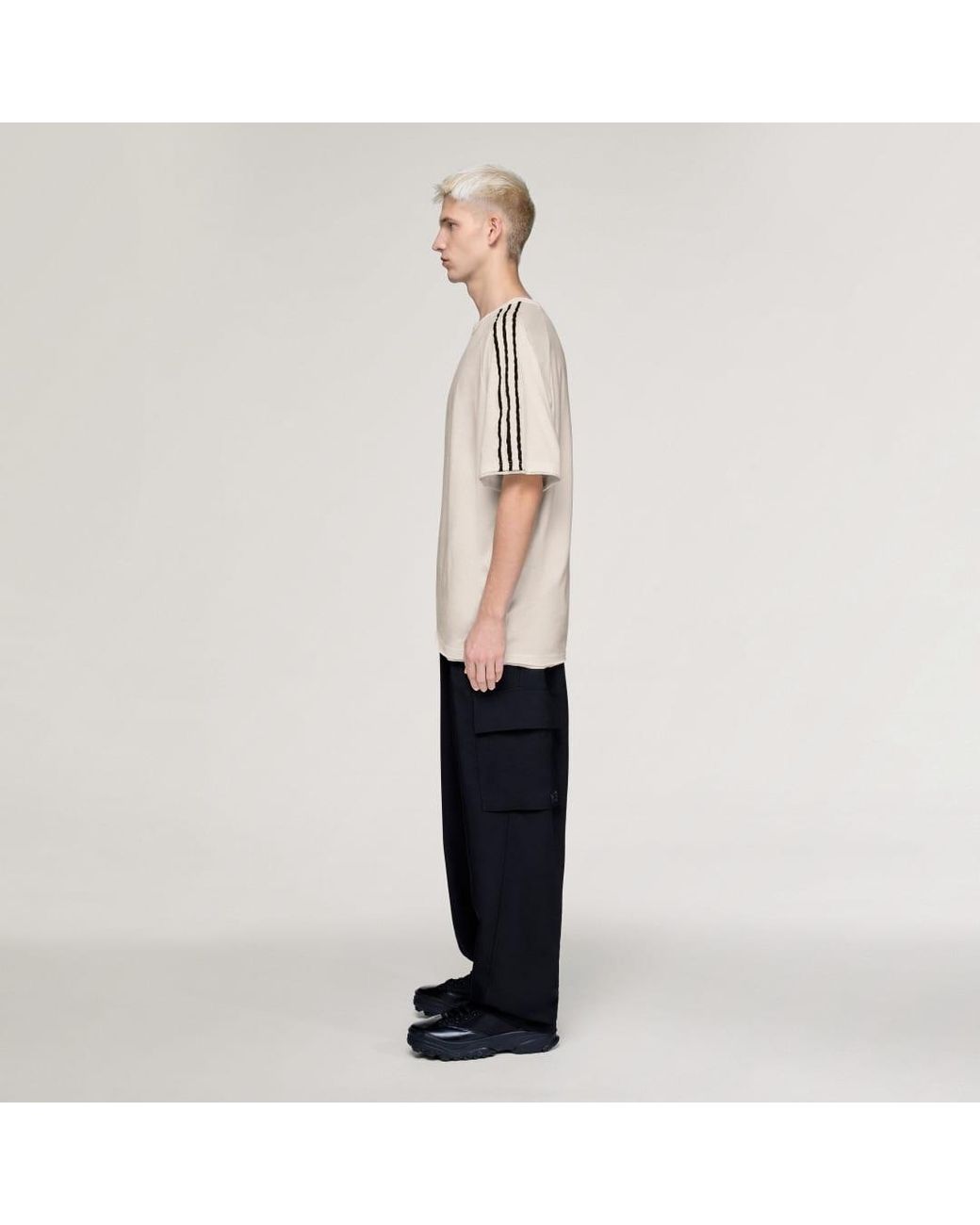 Adidas White Y-3 Raw Edge 3 Stripes Short Sleeve T-Shirt