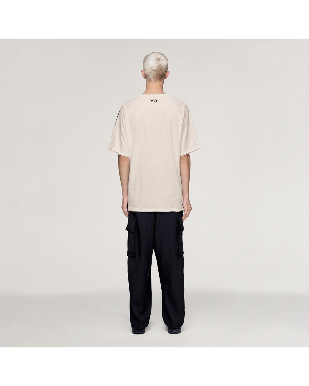 Adidas White Y-3 Raw Edge 3 Stripes Short Sleeve T-Shirt