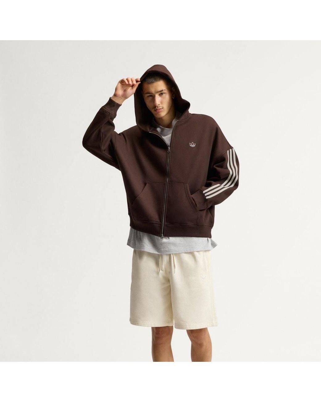 Adidas Brown Adisignature 3 Stripes Full Zip Hoodie