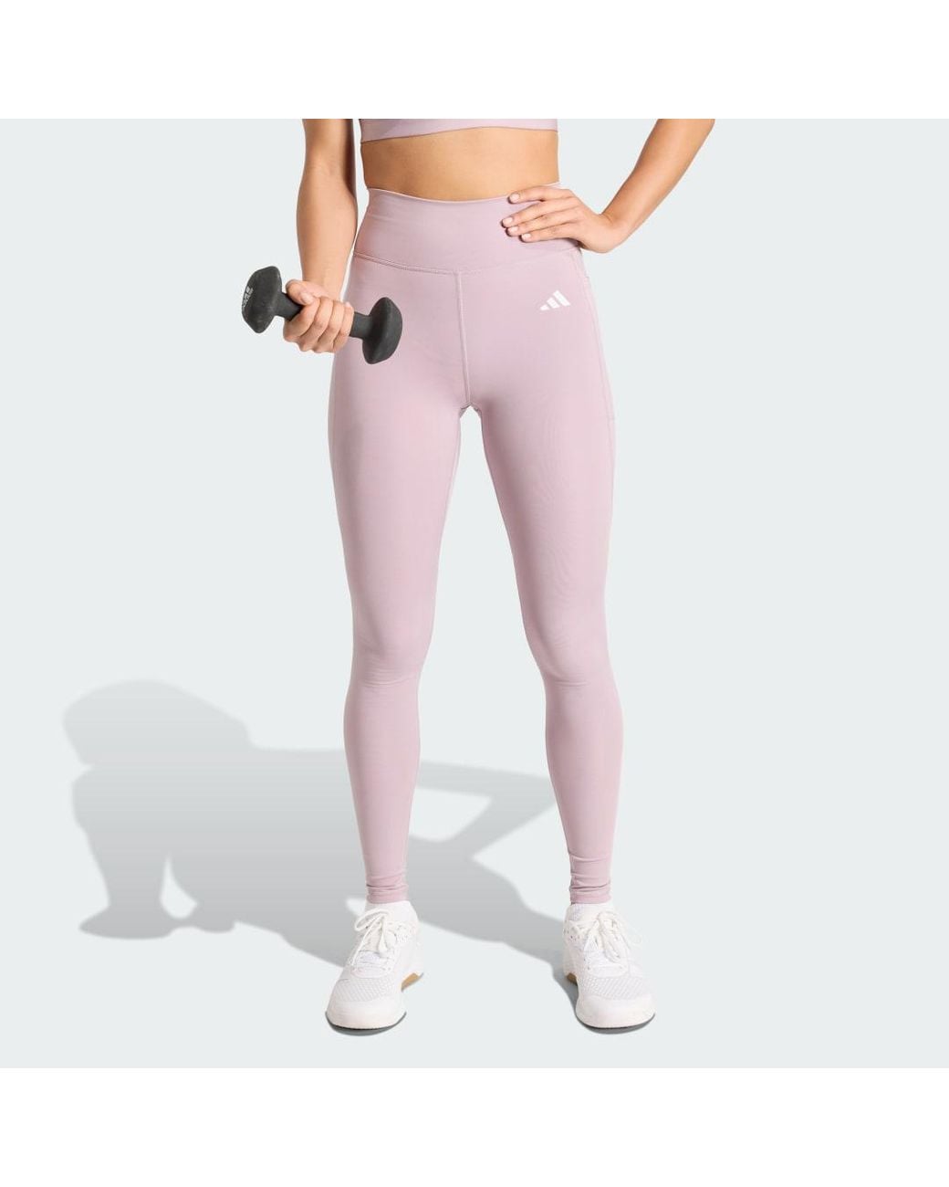 Adidas Pink Optimé Essentials Stash Pocket Full-Length Leggings