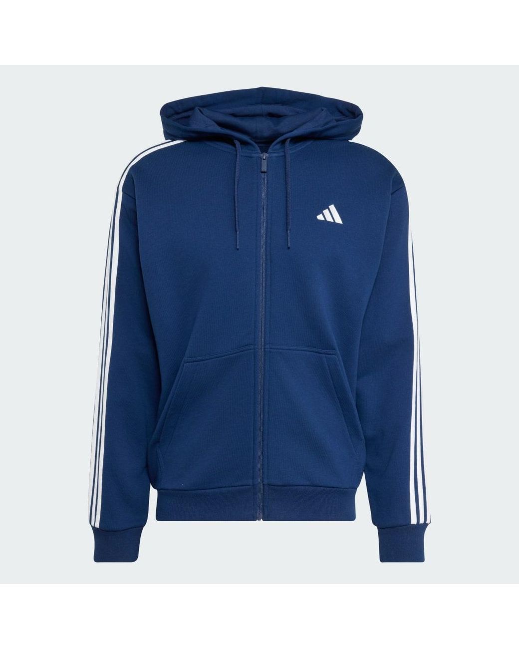 Adidas Blue Essentials 3-Stripes French Terry Full-Zip Hoodie for men